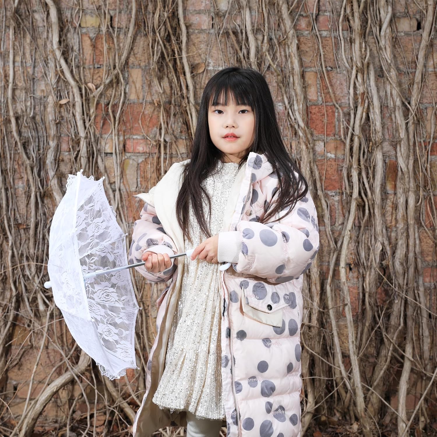 Mini White Lace Parasol Umbrella, 16.5x18 inches Vintage Bridal Lace Decorative Umbrella for Tea Party Small Photography Prop Craft umbrella for Kids Women Wedding Party Photo Props (Rose) - Image 3