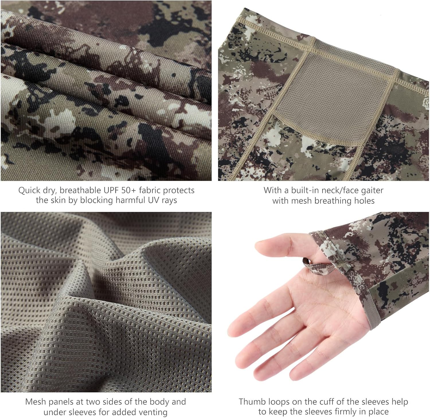 BASSDASH Women's UPF 50+ Camo Hunting Hoodie with Neck Gaiter Breathable Performance Long Sleeve Fishing Hooded Tee FS03W - Image 5