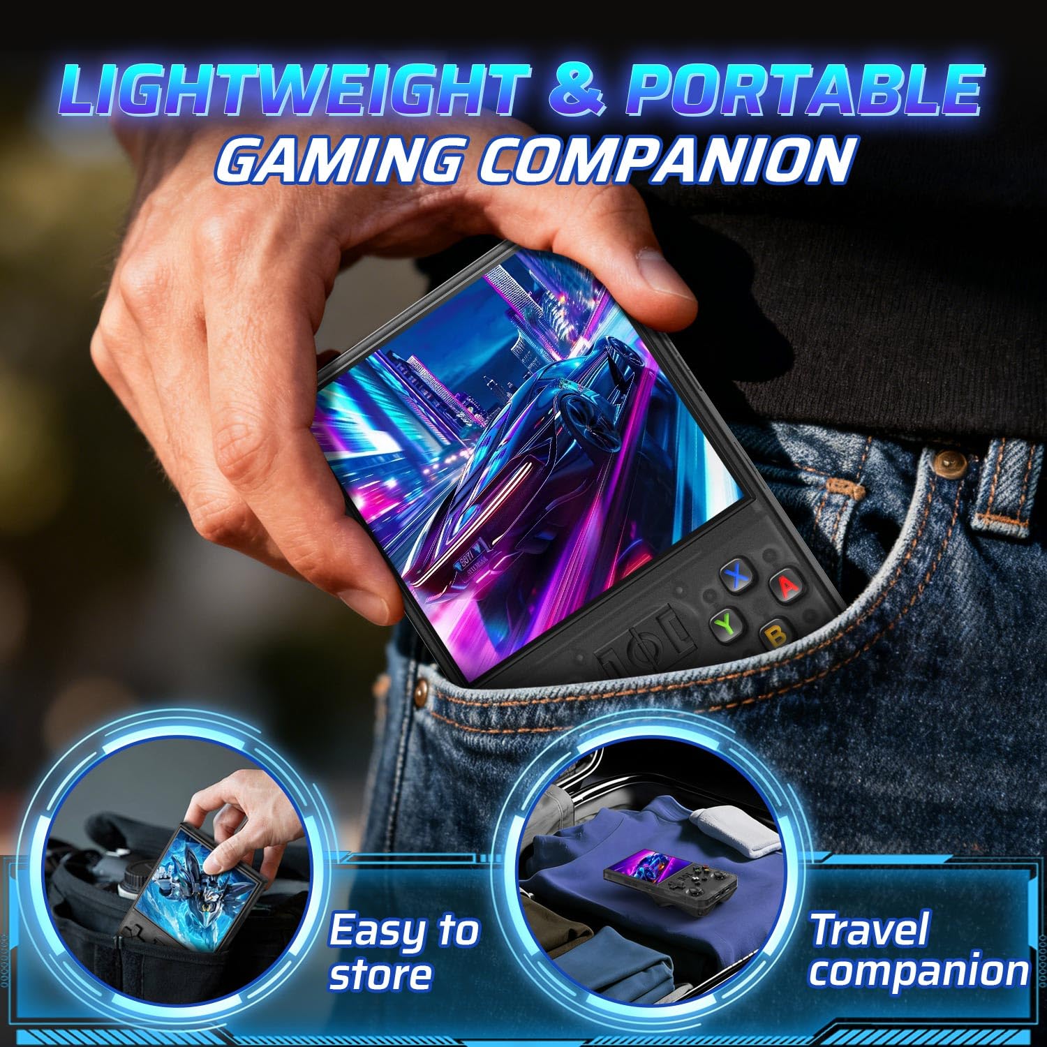 R36MAX Retro Handheld Game Console, 4.0 Inch IPS HD Screen Portable Retro Gaming Console, 1.5GHz CPU Support 30+ Emulator Console Video Game Console, 4000mAh Battery (64GB Black)