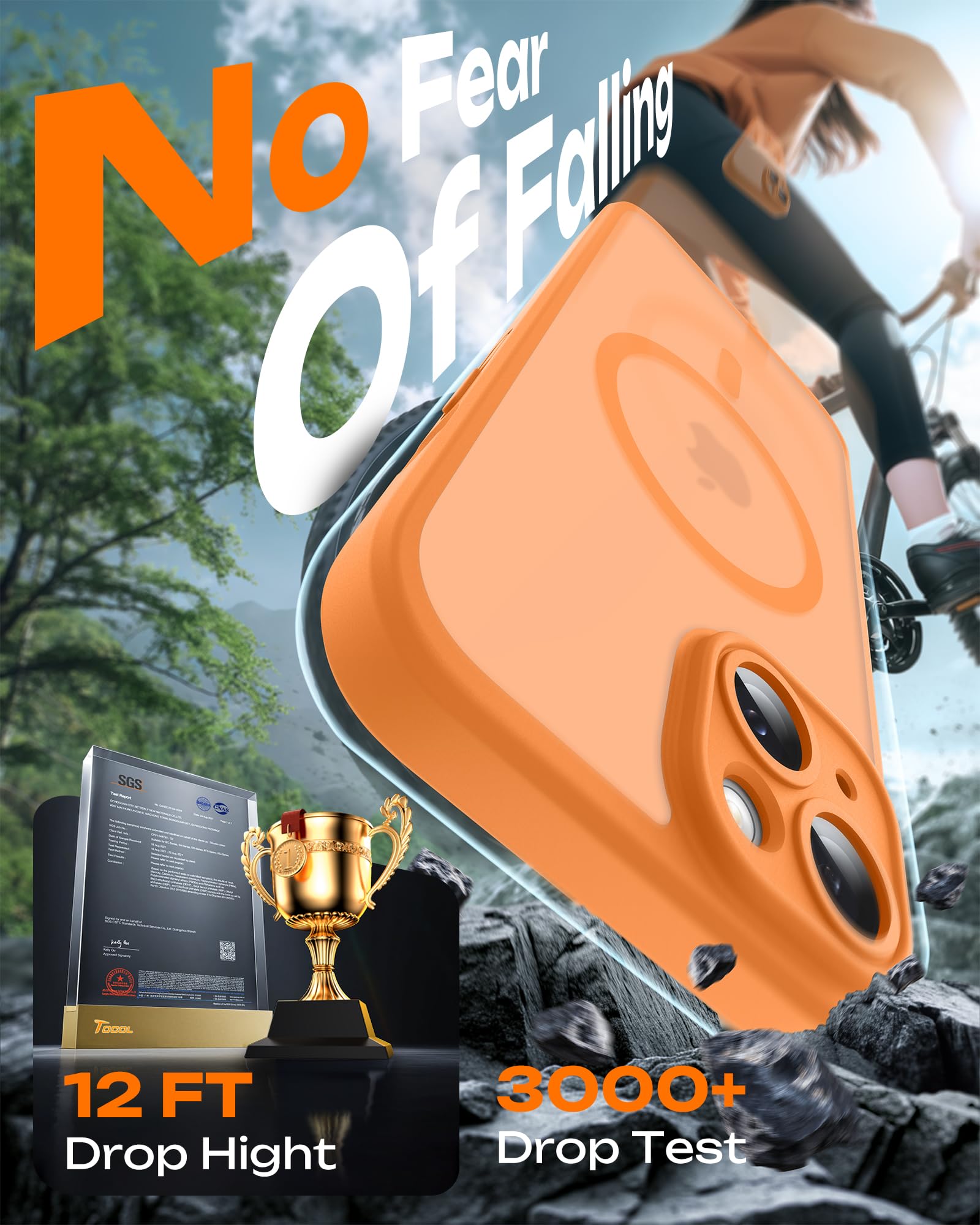 TOCOL Cover Magnetica per iPhone 15 6,1 Pollic, Compatibile con MagSafe, Protezione Fotocamera Integrata, Custodia Antiurto Traslucida Opaca, Arancione