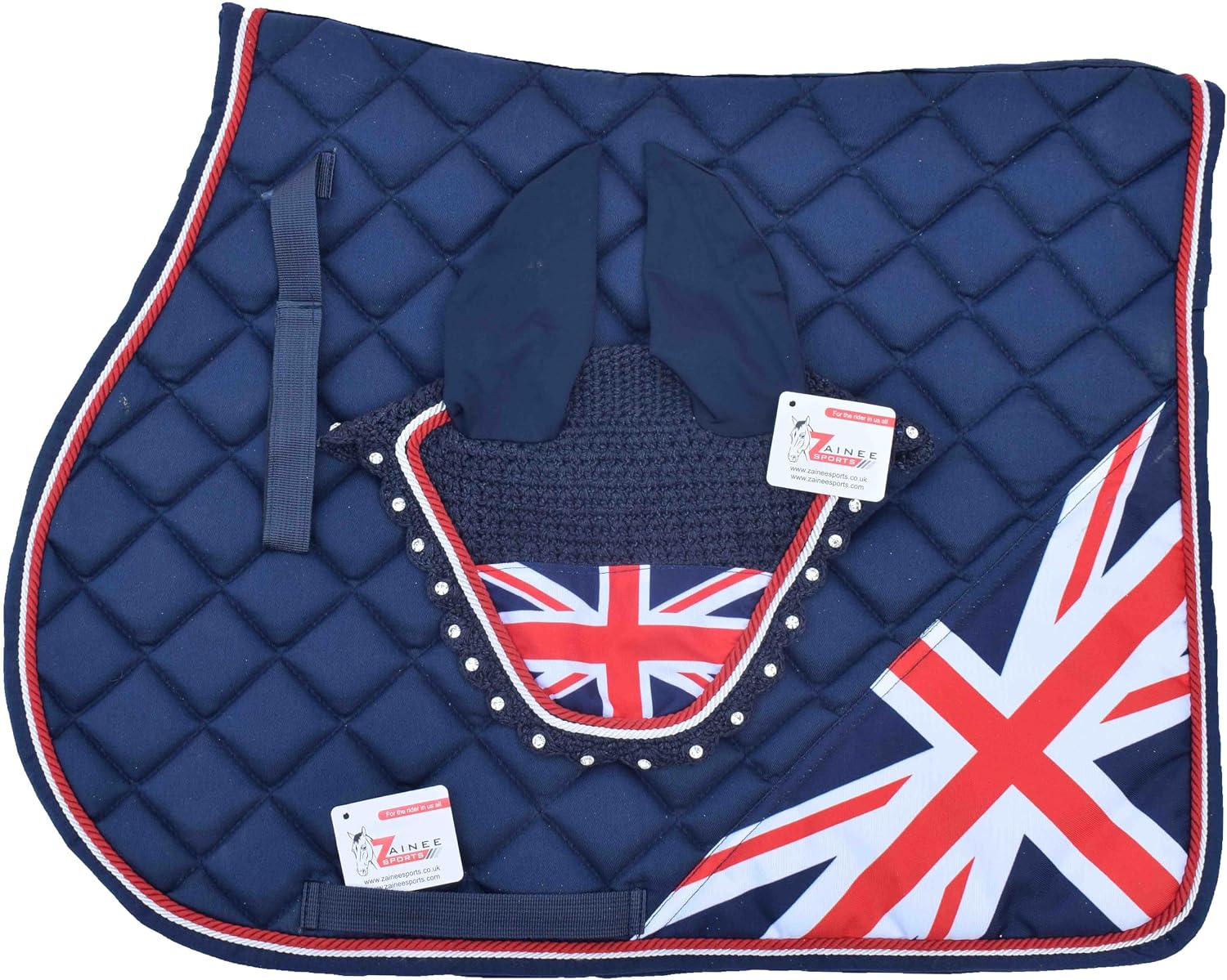 UK Flag Saddle Pad Set with Matching Ear Bonnet – Union Jack Equestrian Saddle Blanket & Fly Veil for Horse Riding – Breathable & Comfortable – Stylish British Flag Design