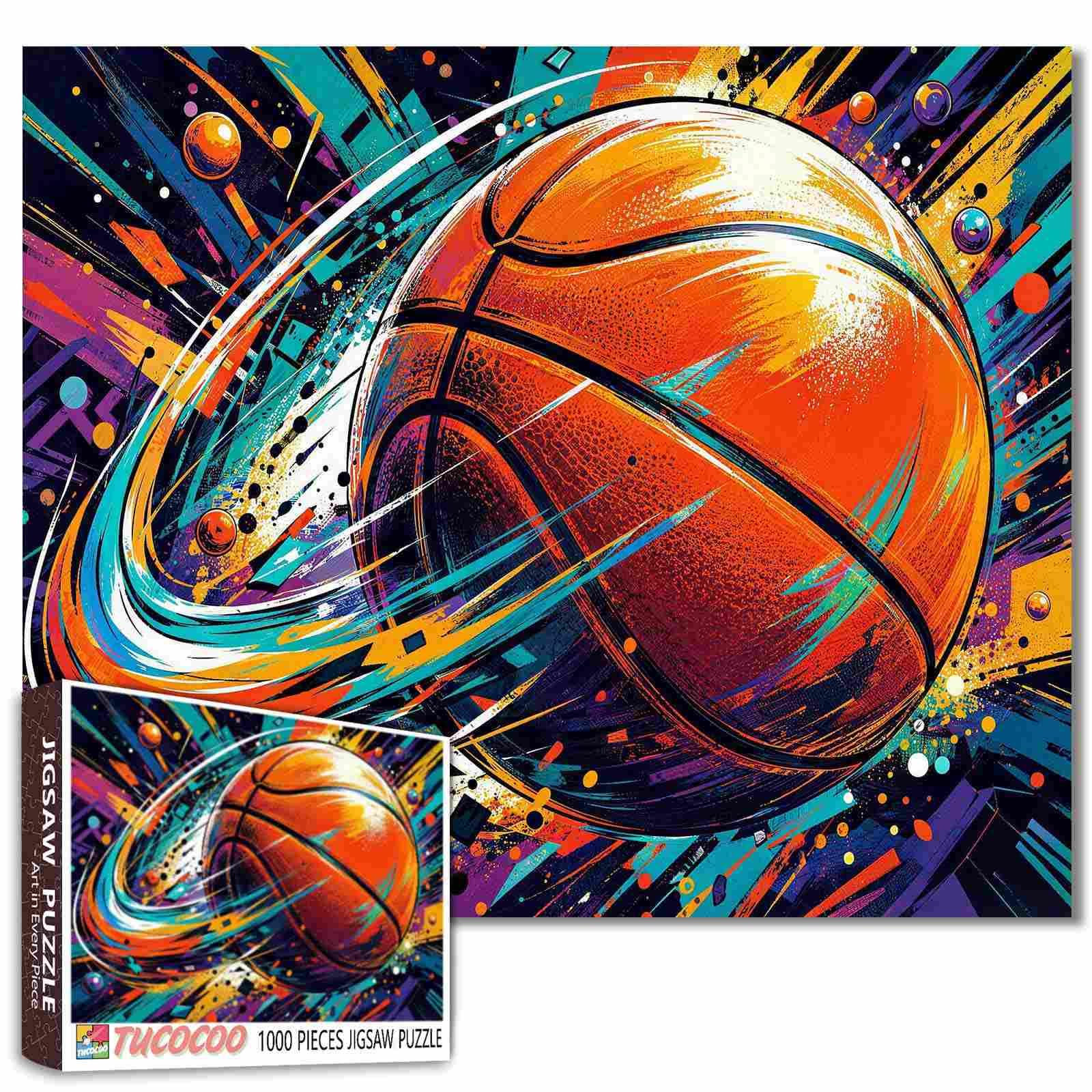 Graffiti Basketball Art Jigsaw Puzzle Ball Street Art 1000 Pieces for Adults Pop Art Puzzle Sports Fan Lover Gift Challenging Family Activity Games Colorful DIY Craft for Home Decor — image 1