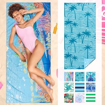 Gogreen Quick Dry Sand Free Beach Towel for Travel Pool Lightweight 71x32 in Absorbent Microfiber Oversized Towels Yoga Bath Camping Sport - Stylish Unique Gift - Coconut Tree
