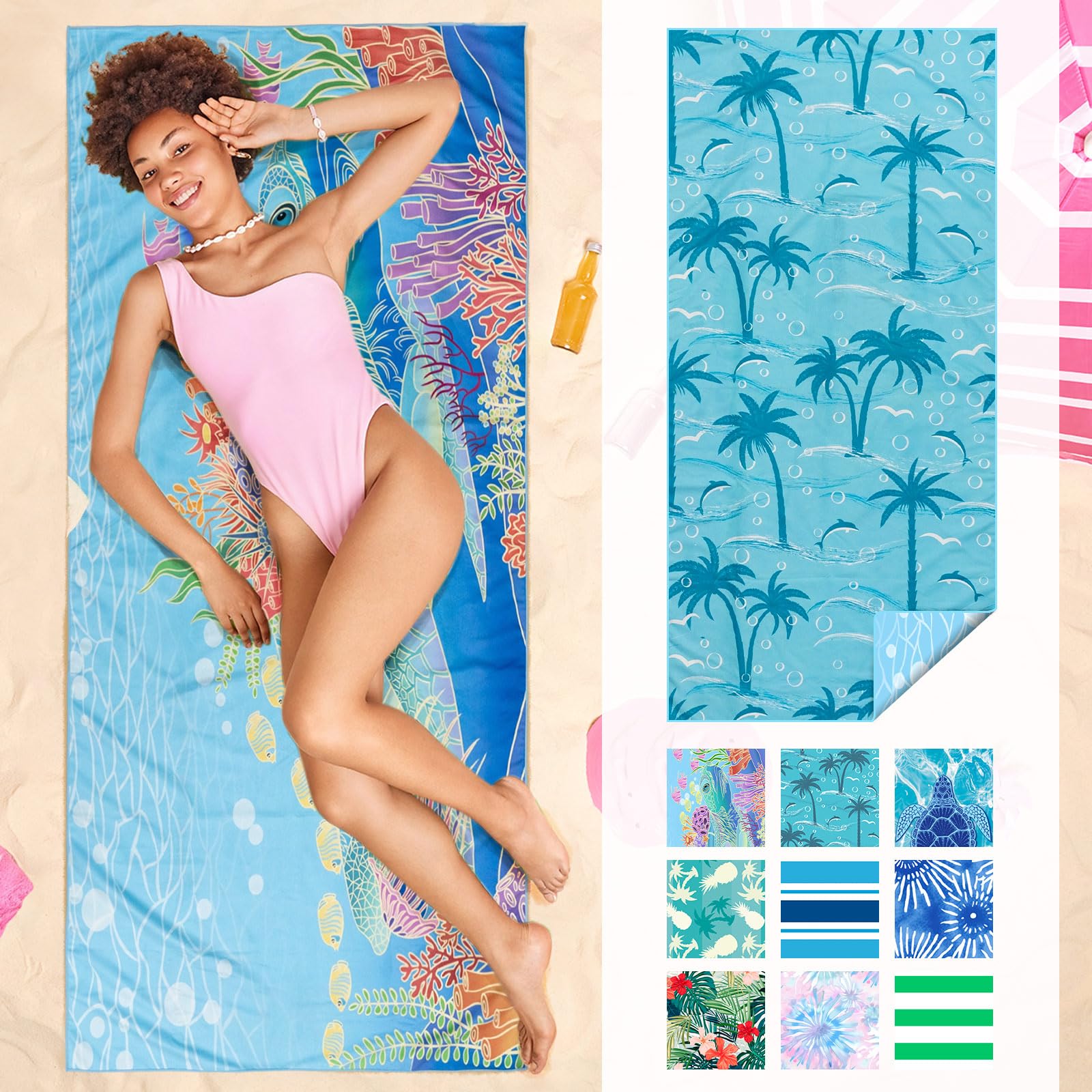 Gogreen Toallas de playa de 32 x 71 pulgadas, estampado A
