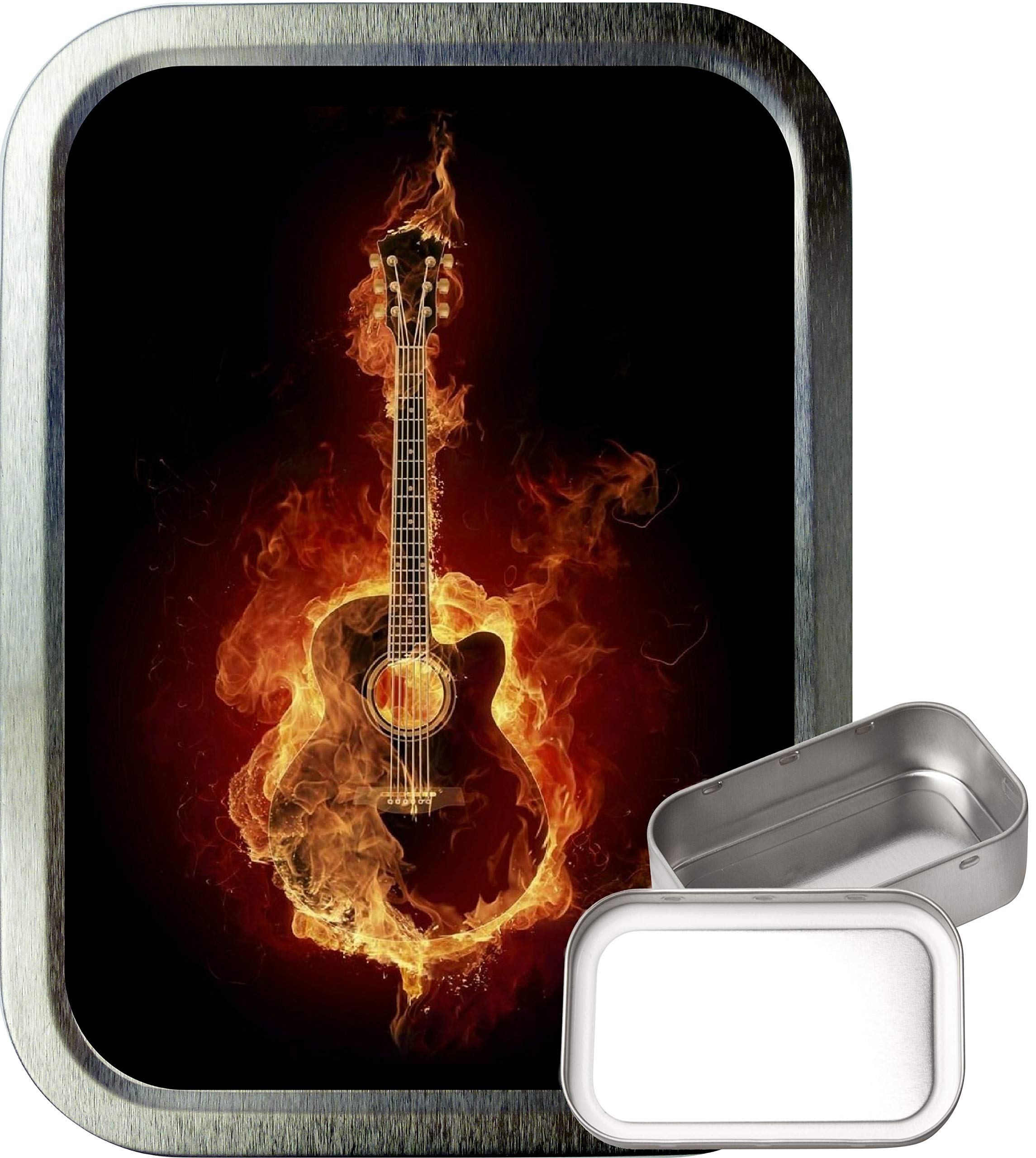 Teez Silver Flame Guitar 2Oz Tobacco Tin, 2Oz Tobacco Tin, Airtight Tobacco Tin