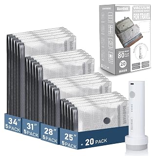 20 Pack Travel Vacuum Storage Bags with USB Rechargeable Electric Pump, Compression Packing Seal Bag for Luggage, 5 Small + 5 Medium + 5 Large + 5 Jumbo Space Saver Bags for Clothing Travel - Amazon product rated Grade A