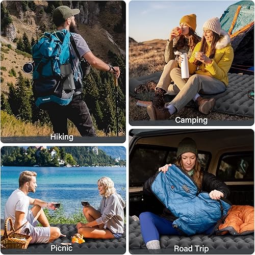Miniatura 6 de Colchoneta de dormir para 2 personas 4 pulgadas de grosor doble autoinflable con almohada bomba de pie incorporada, almohadilla de camping portátil
