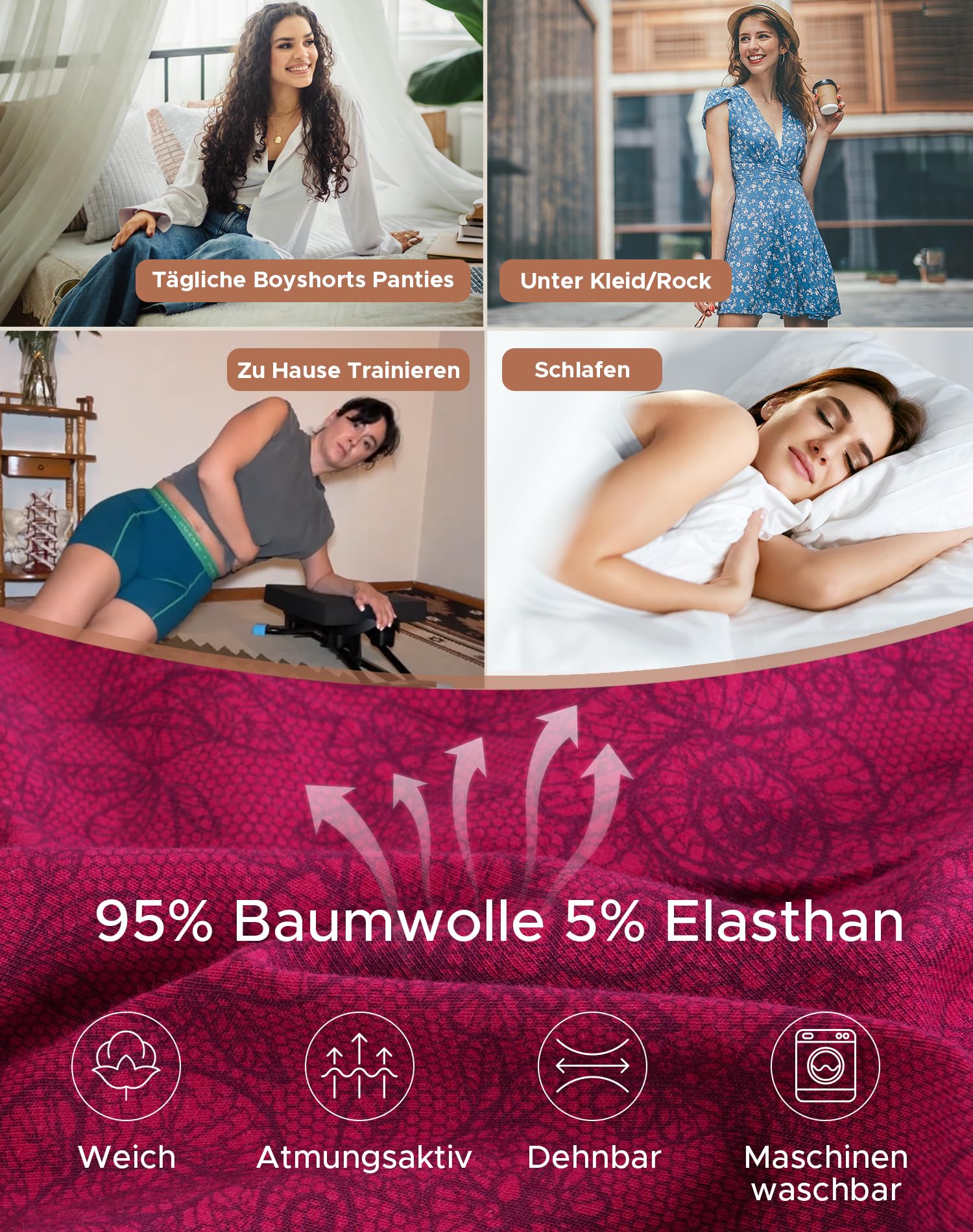 INNERSY Mutande Boxer Donna Cotone Elasticizzato Culotte Pantaloncino Vita Media Intimo Pacco da 3