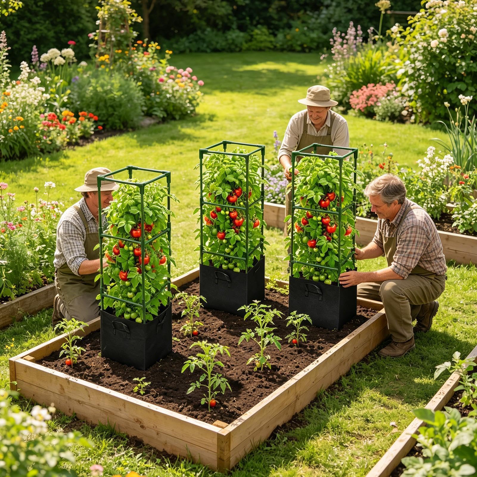 Generisch Tomatenkäfig - Hohe Rankkletterhilfe, 3 Stück - Tomaten-Rankhilfe für Hochbeet,Für Gurken, Paprika, Auberginen Und Auf Terrasse, Garten, Hochbeet