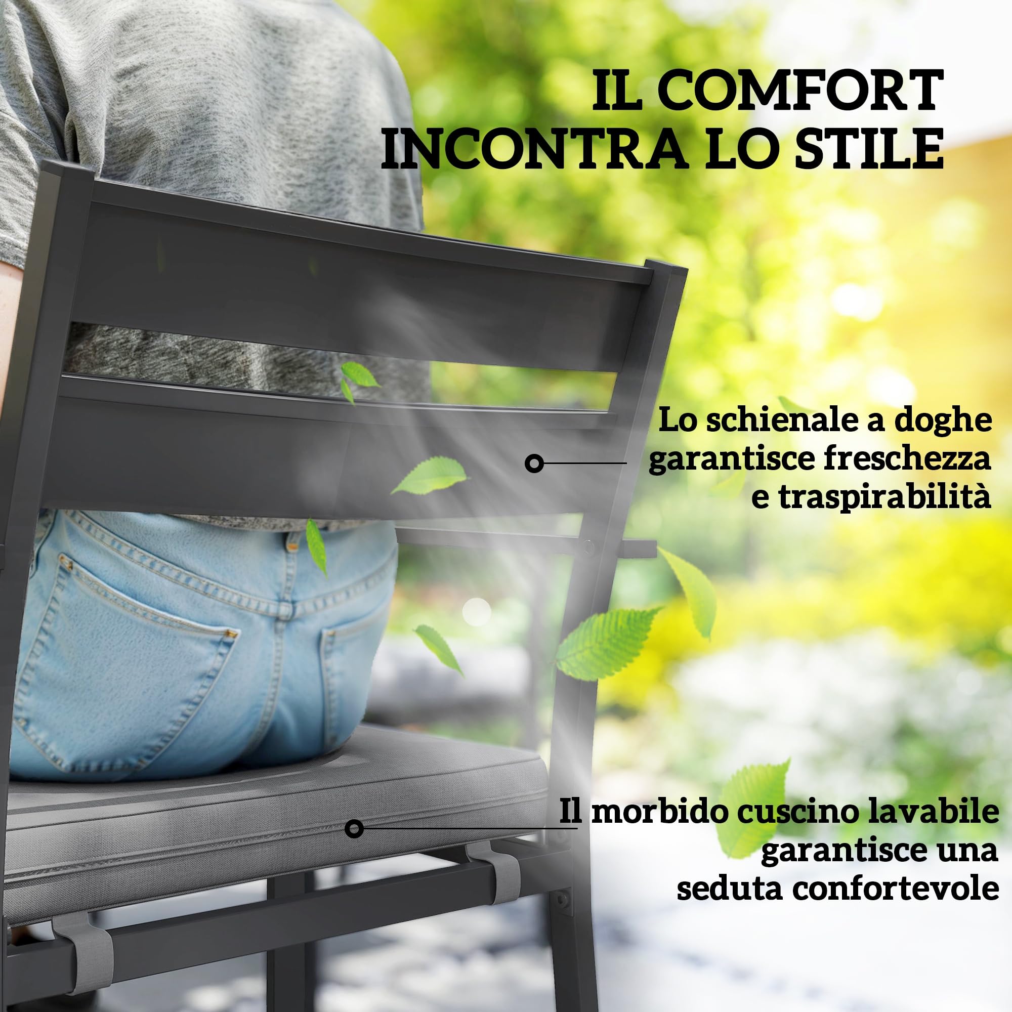 Outsunny Set Tavolo da Giardino con Sedie da 7 Pezzi, Set da Pranzo con Tavolo Allungabile, 6 Sedie da Esterno Impilabili con Braccioli e Cuscini, Set di Mobili a Doghe in Acciaio Alluminio, Grigio
