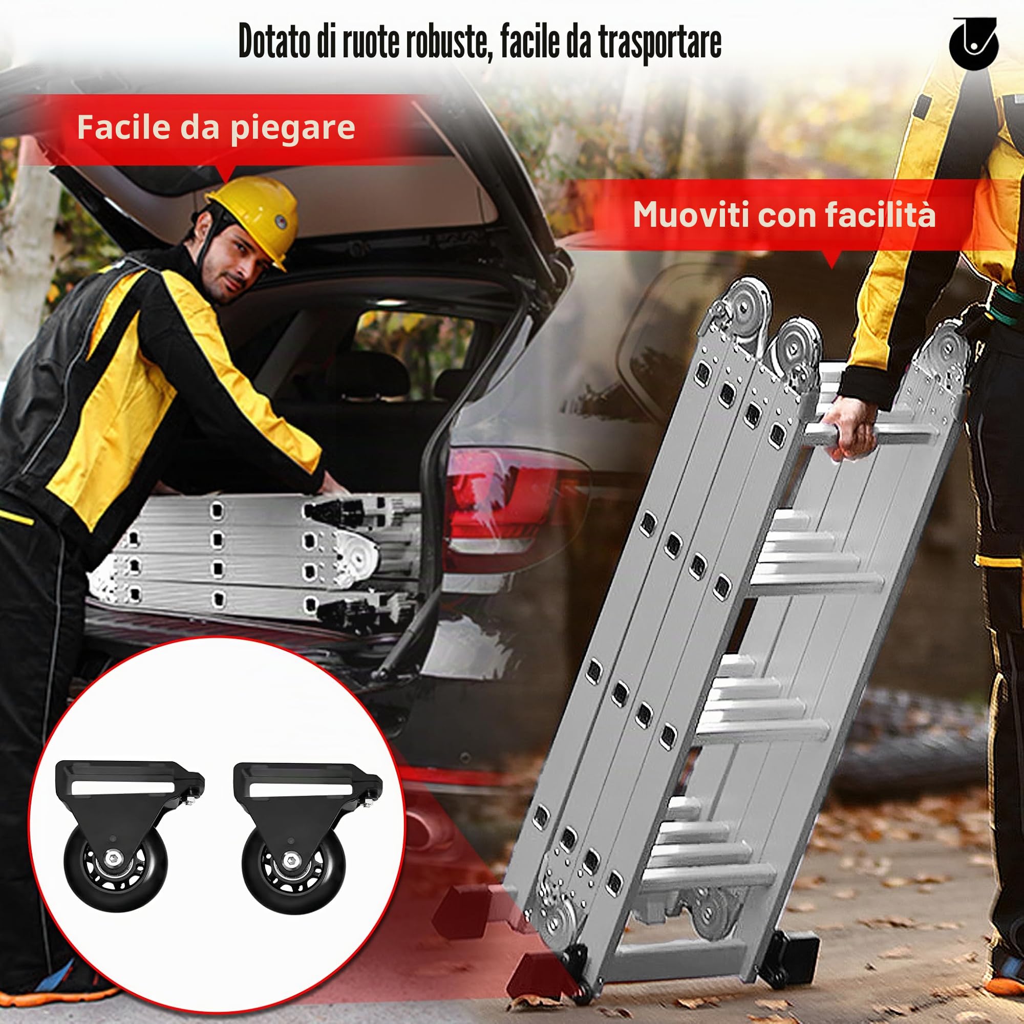 LZQ scala multiuso in alluminio, 4 x 3, 340 cm, 6 in 1, multifunzione, pieghevole, per uso domestico, per fare dei lavori