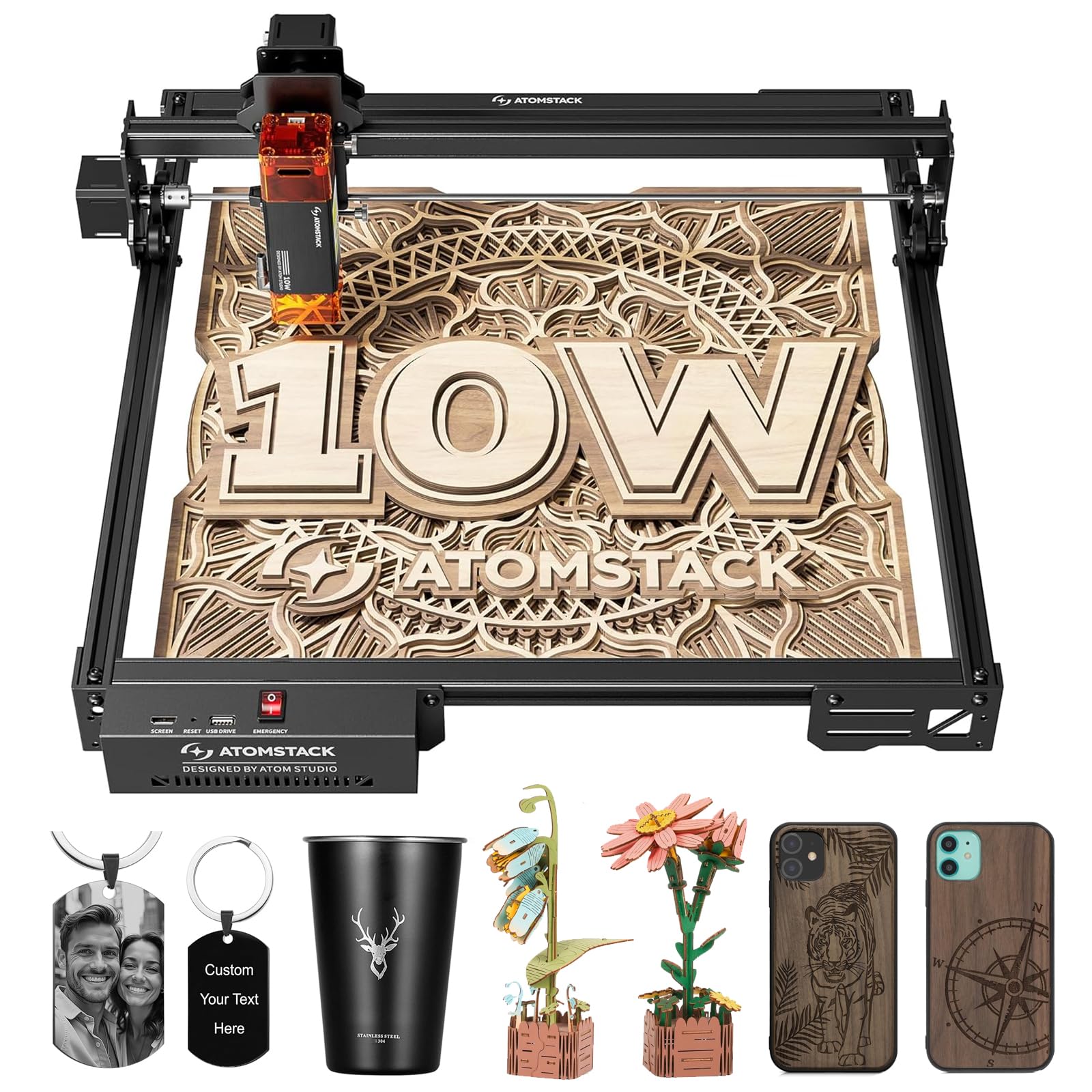 ATOMSTACK 10W Lasergravierer, A10 PRO V2 Laser Cutter, 0.06mm Hochpräzisions-Laser Graviermaschine für Holz und Metall, dunkles Acryl, Glas, Leder