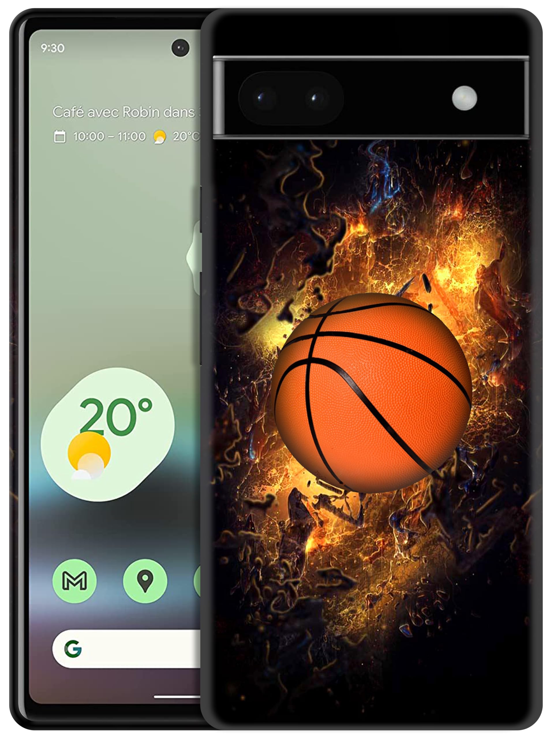 GlamCase for Google Pixel 6A 5G, Pixel 6A Case - Basketball On Fire Design Printed Slim & Sleek Cute Plastic Hard Snap on Protective Designer Back Phone Case/Cover for Pixel 6A White