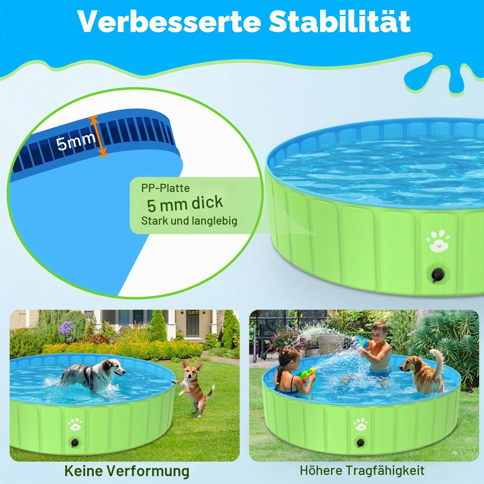 YIKANWEN Hundepool, Faltbare Großes Hundebad aus PVC 160 * 30 cm, Stabiles und Rutschfestes Planschbecken für Kinder, Großes Hundepool in XXL-Größe, Grün, Rund
