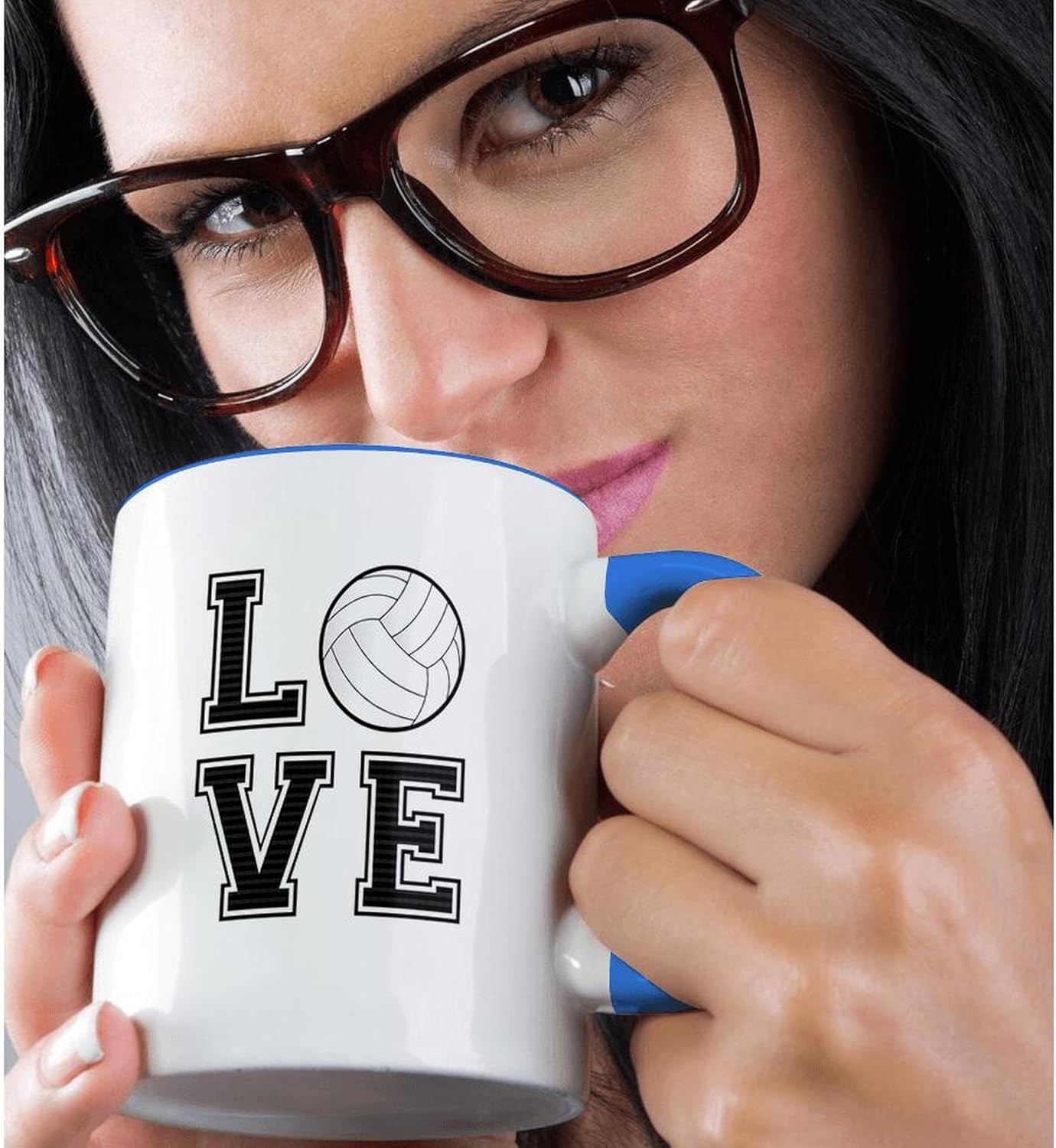 3dRose "Print Of Love Volleyball" Mug, 11 oz, Blue