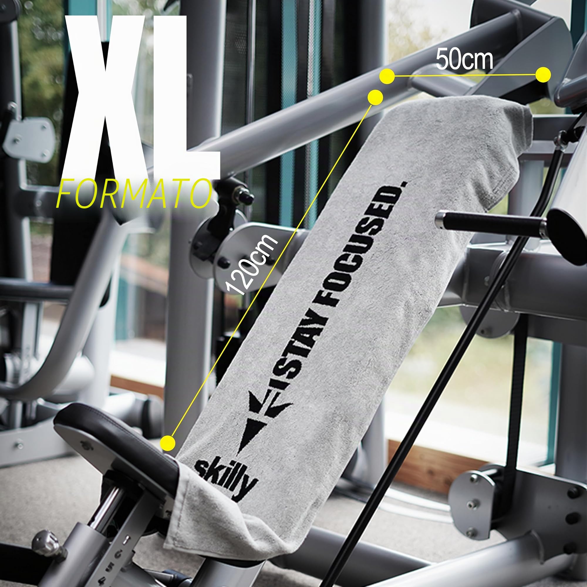 Skilly FBT120 - Asciugamano da Palestra in Cotone XL 120x50cm Con Funzione Anti-scivolo