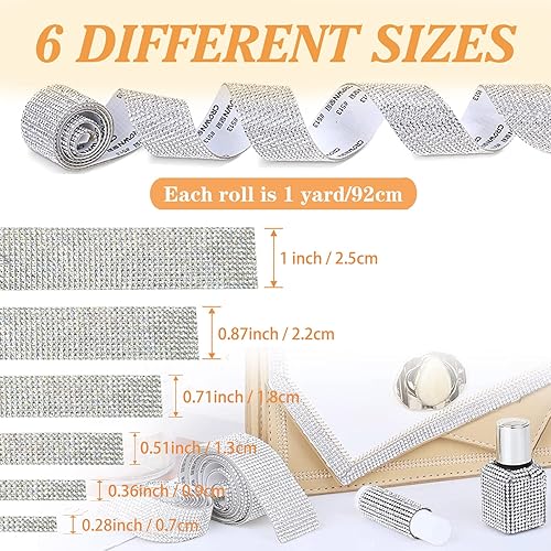 Miniatura 2 de 6 rollos de cinta de diamantes de imitación autoadhesiva con diamantes de imitación de 0.079 pulgadas para manualidades, decoración de fiesta de
