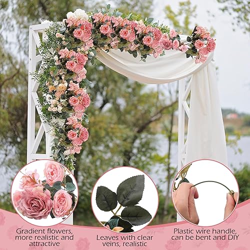 Miniatura 9 de 8 paquetes de flores artificiales de peonía de seda, ramo de peonías de seda, vintage, boda, hogar, mesa, puerta, ramo de rosas reutilizable para