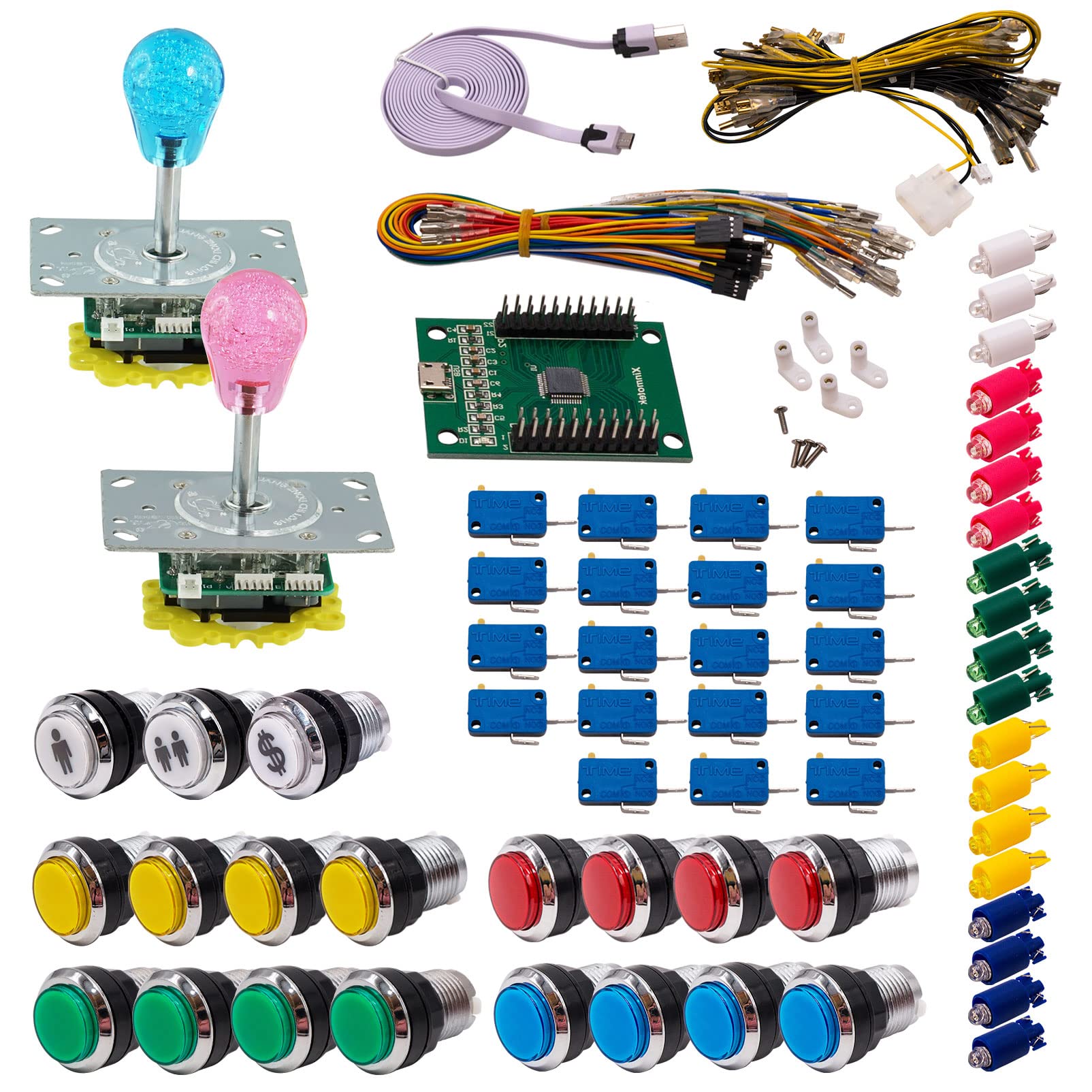 Kit Joystick e Pulsanti Arcade 2 Giocatori Luminosi Pulsanti Cromati Joystick Luminosi Pere Carta XinMoTek Videogiochi Retro Gaming
