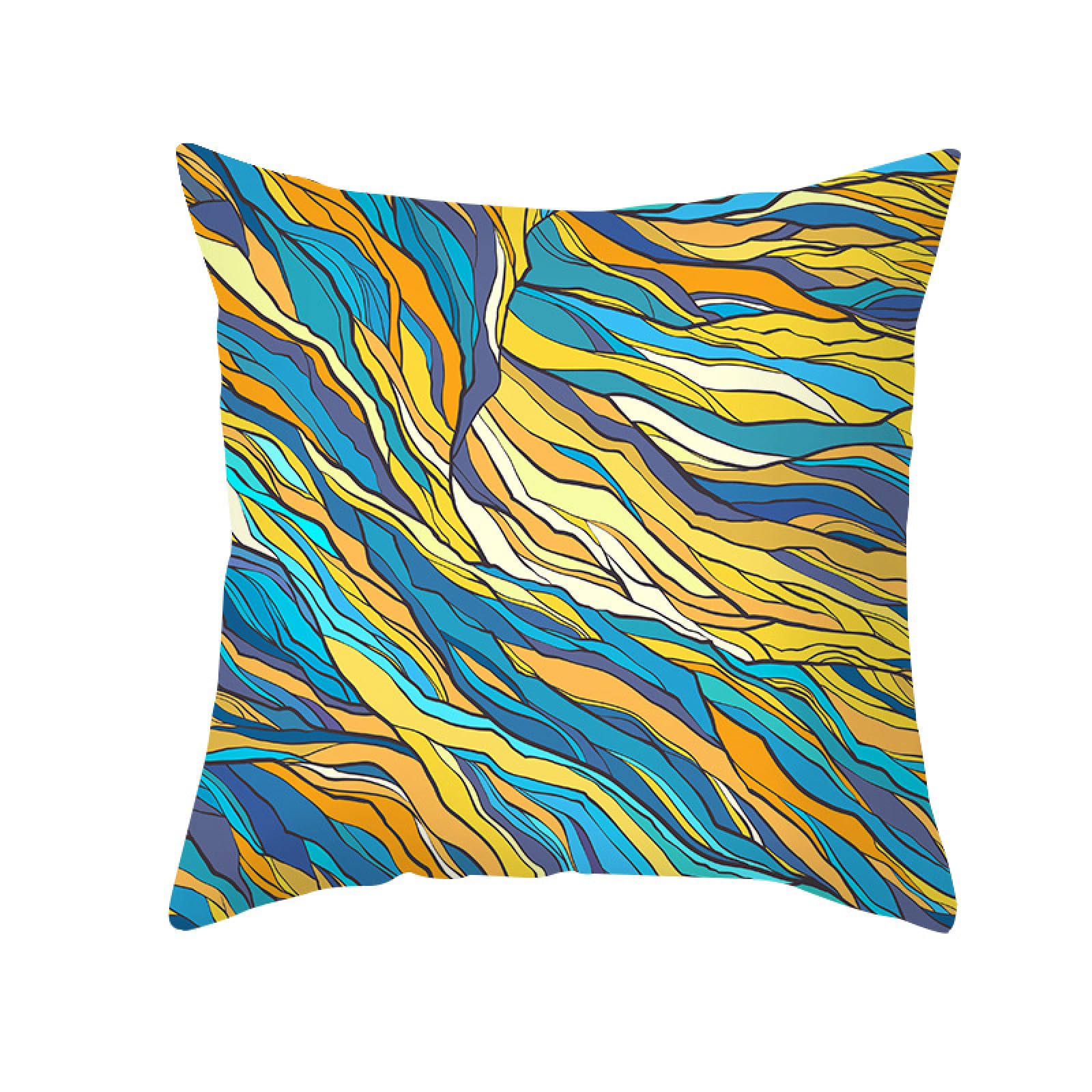 Cushion Covers Yellow Blue Abstract Pillow Cases Soft Linen Cushions with Covers Included Washable Sofa Cushions with Invisible Zip Pillowcase Breathable Pillow Cover 60x60 Cushion Cover 1 Pack