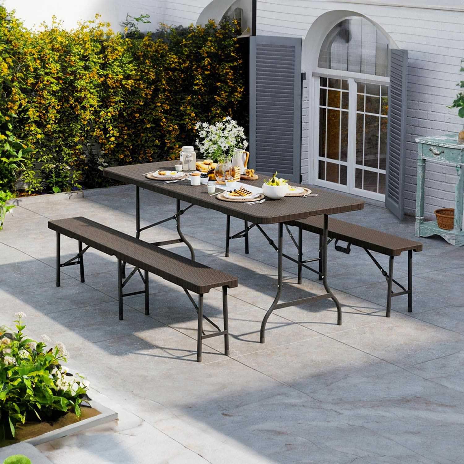 THINIA HOME Mesa Plegable Rectangular Efecto Ratán 180x74x74cm