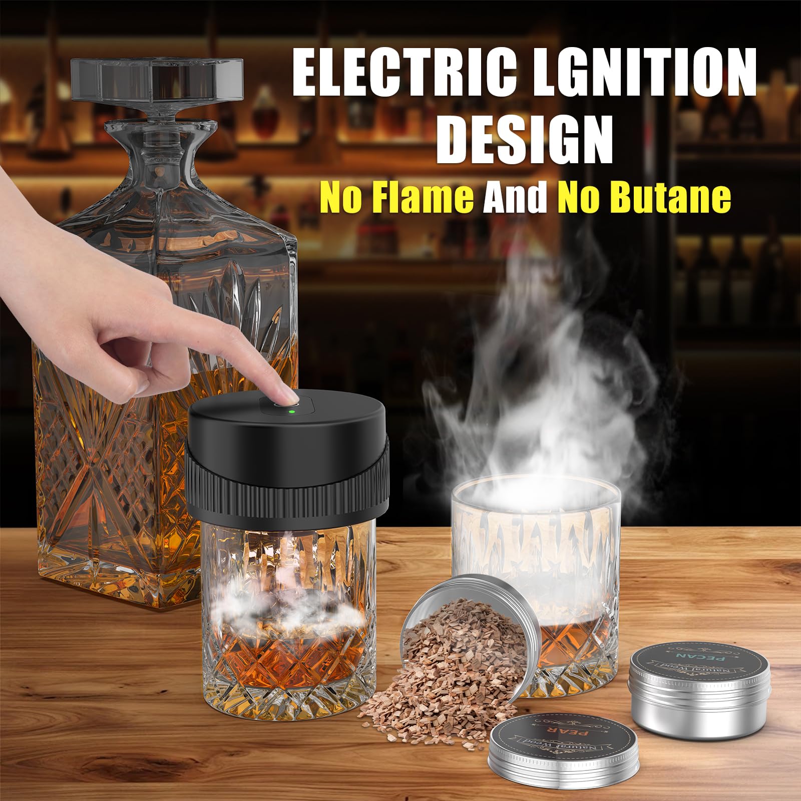 Kit de fumoir à cocktail - Infuseur pour boissons et aliments d'intérieur avec copeaux de bois | Cadeau de fumoir à whisky et bourbon à l'ancienne Kit de fumoir à cocktail - Infuseur pour boissons et aliments d'intérieur avec copeaux de bois | Cadeau de fumoir à whisky et bourbon à l'ancienne