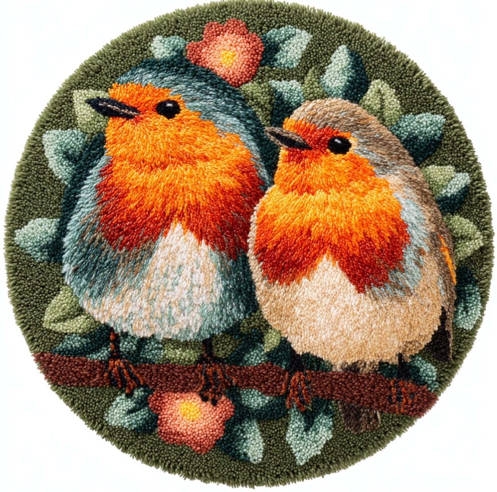 WallustrioaW Crochet Rug Making Kit for Adults,Roses and Robins,DIY Needlework Crafts for Home Decor,Latch Hook Kits Gift for Beginners Kids,50x50cm