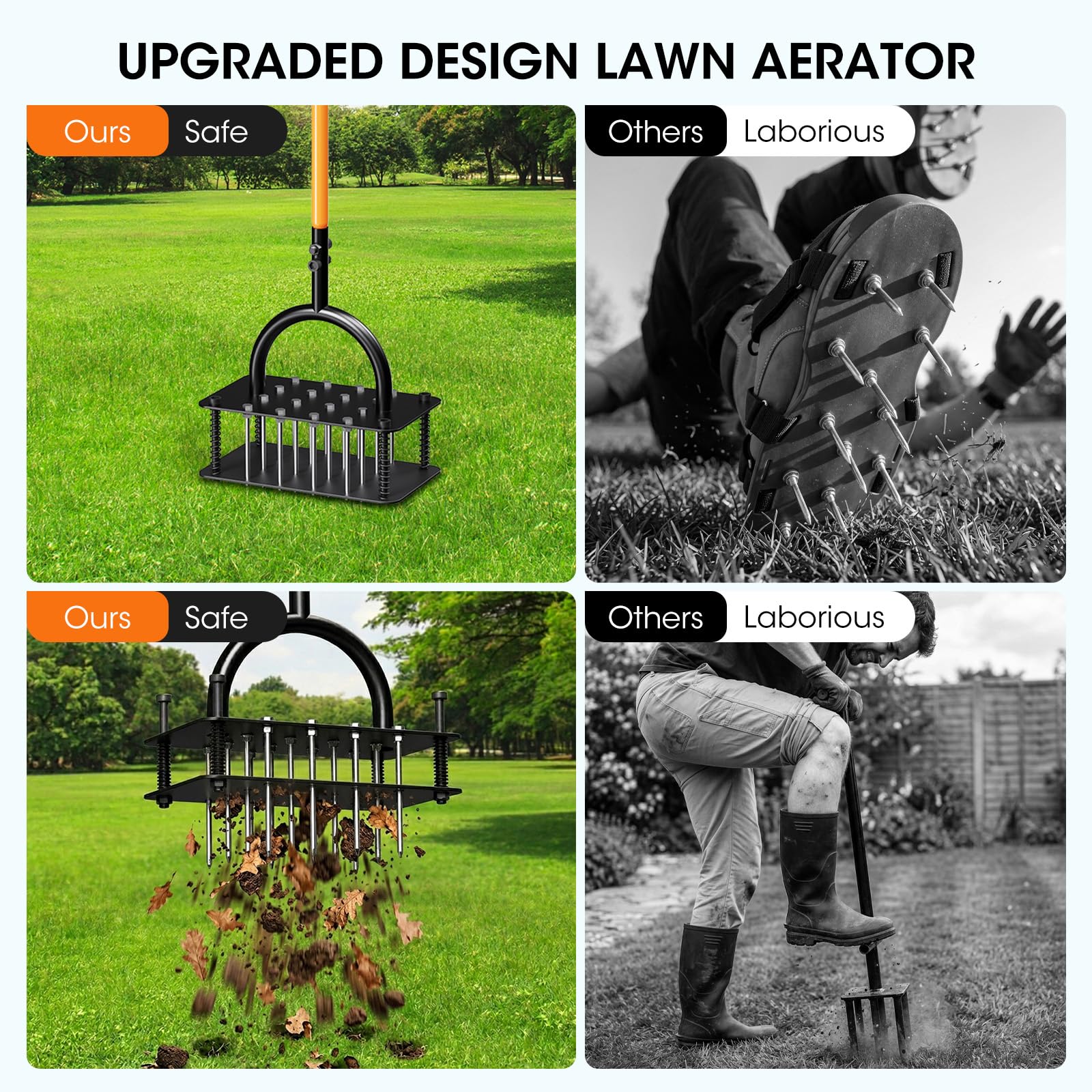 Rasenlüfter Aerifizierer für Rasen, manueller Rasenbelüfter mit 16 Metallspikes & T-Griff, für Verdichtete Böden, Garten & Rasenpflege