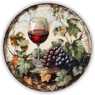 snowsun Bar Funny Metal Tin Sign Wine Grape Round Rustic Metal Signs Retro Wall Decor for Home Kitchen Garden Patio Yard Garage Pubs Man Cave Wine Cabinet 8 Inch