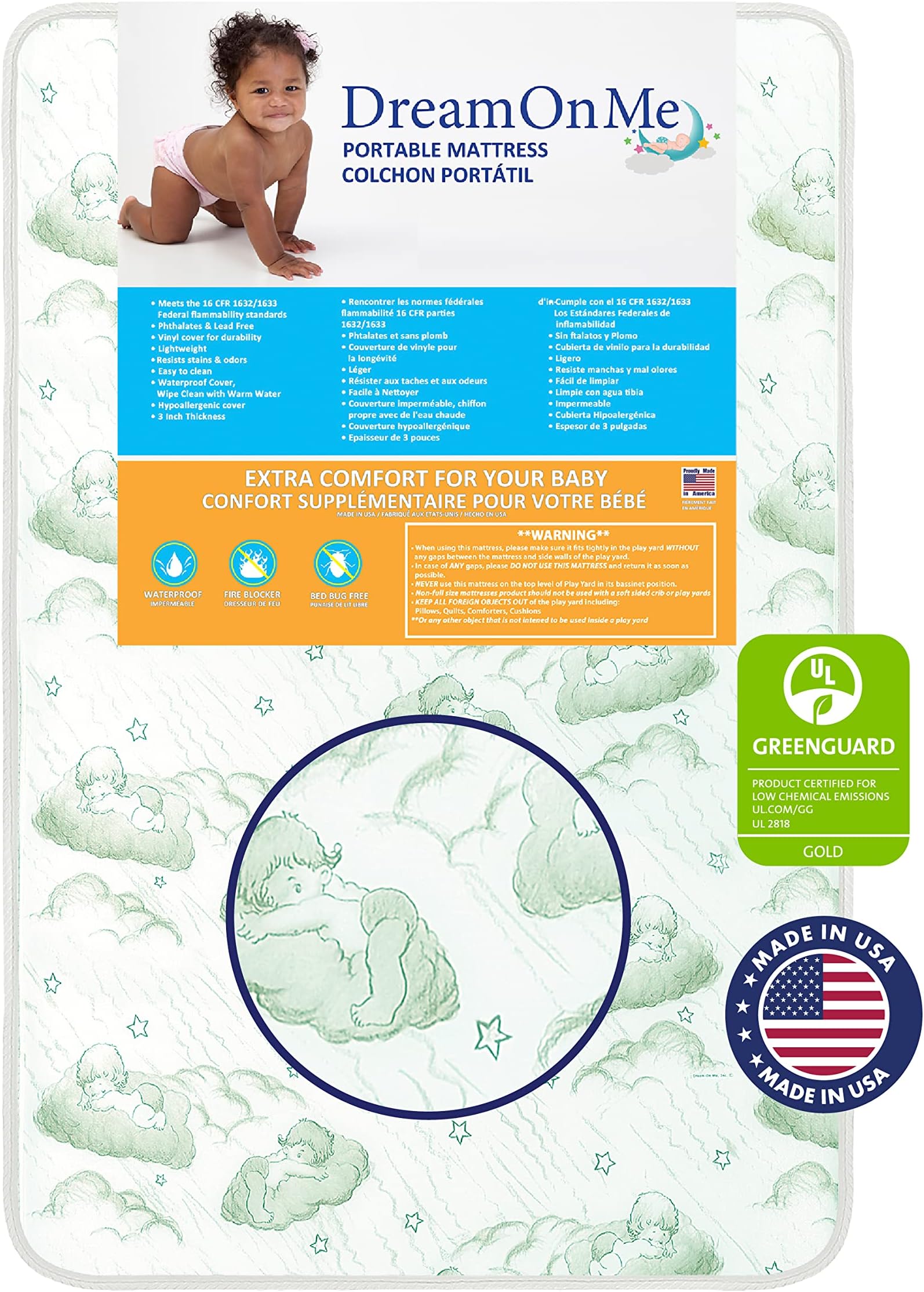 Dream On Me 3” Foam / Excellent support / Easy maintenance/ Greenguard Gold environment safe playmat