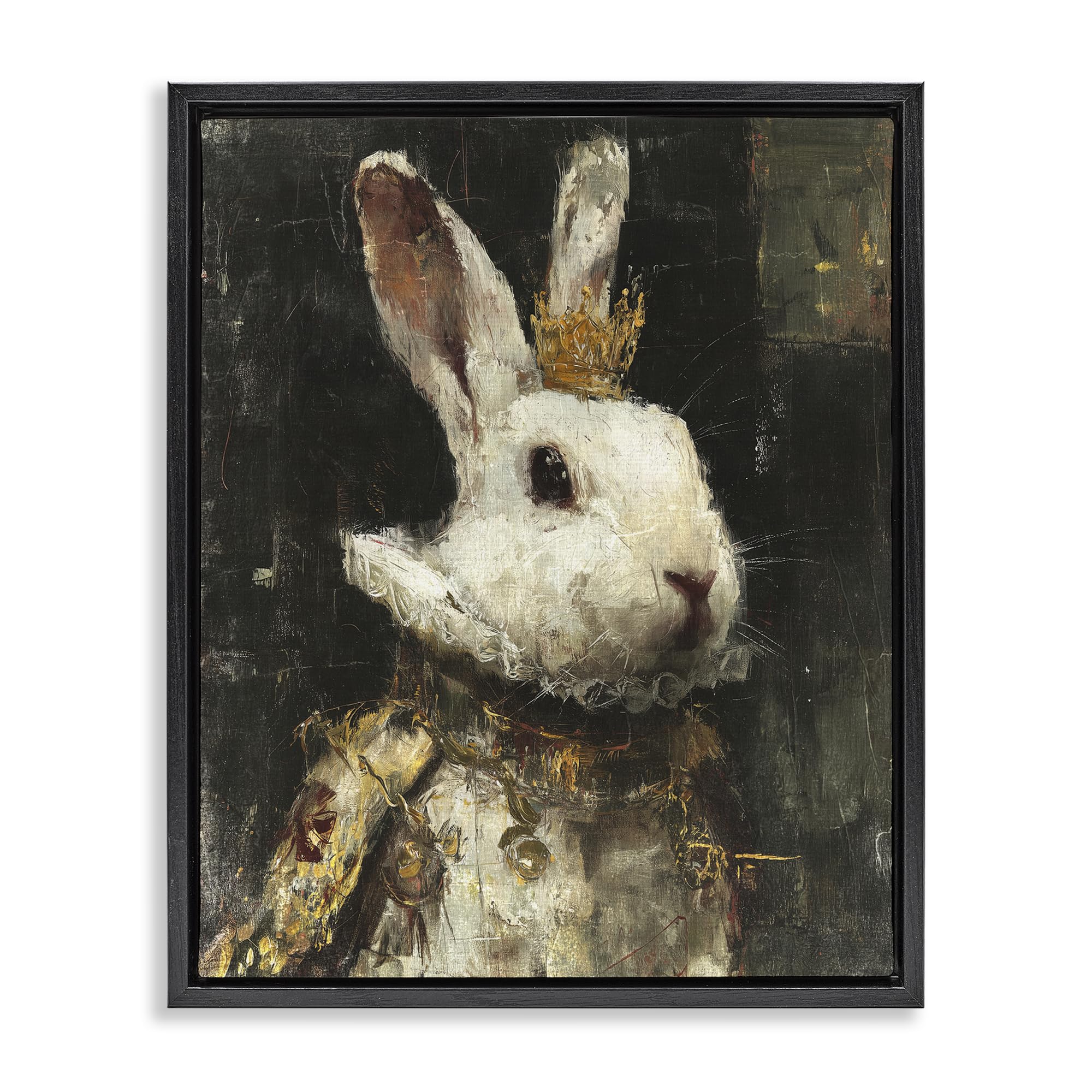 Stupell Industries 'Regal Hare Portrait', Floating Frame Canvas Art, Black, 25 x 31 Inches, Easy to Hang and Sturdy, Made in USA, by Svetlana Aleynikova