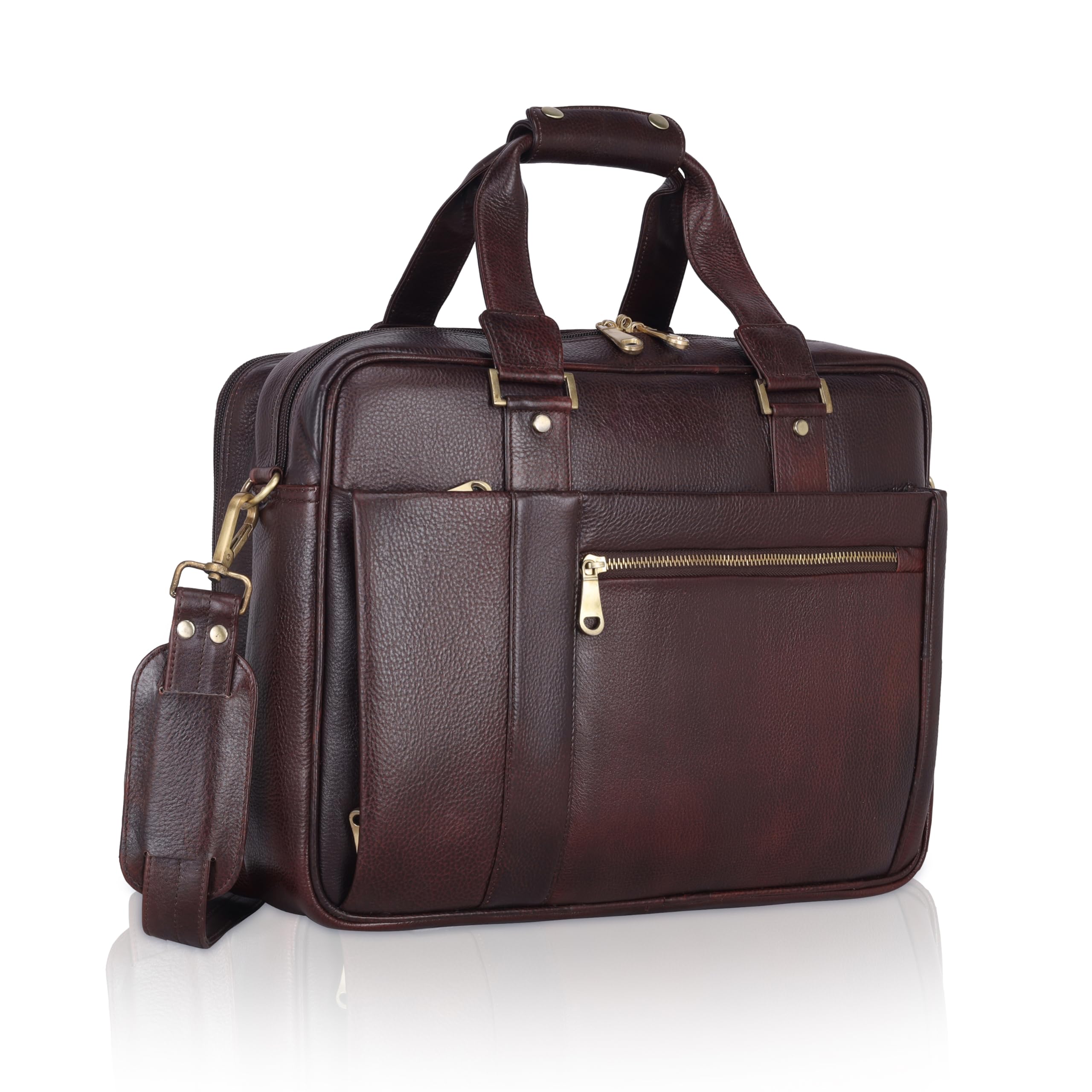 Genuine Leather Laptop Office Bag For Men Durable Professional Briefcase Best Messenger Bag Unisex With Trolley Strap (Elite Brown, Leather)-image-17