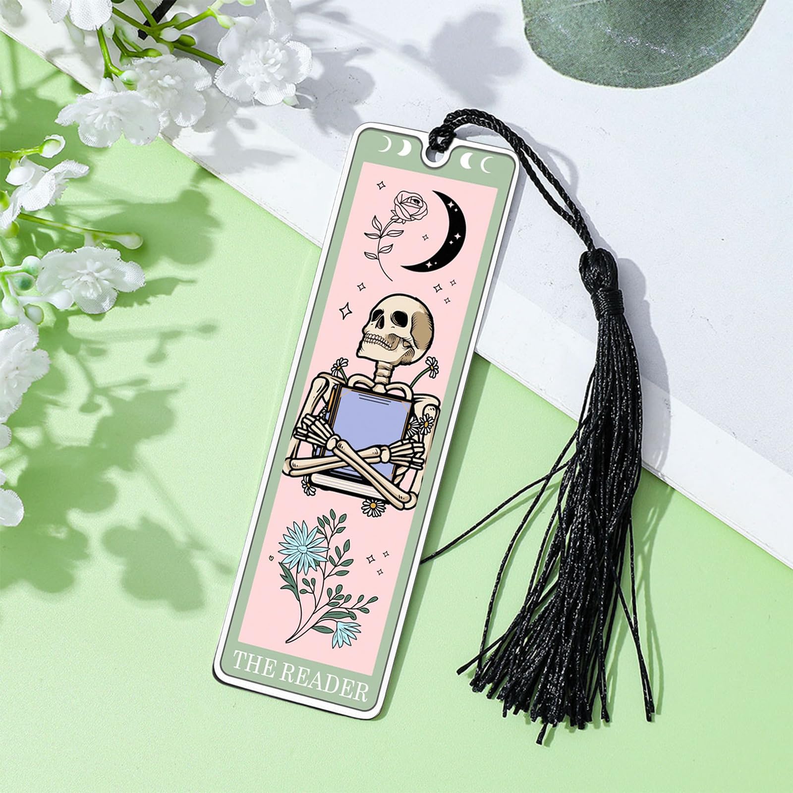 GlamRays Regalos para Amantes de los Libros para Mujeres Marcadores Navideños Marcadores Divertidos para Mujeres Hombres Tarot Marcadores Esqueleto Cartas del Tarot (Verde Claro)