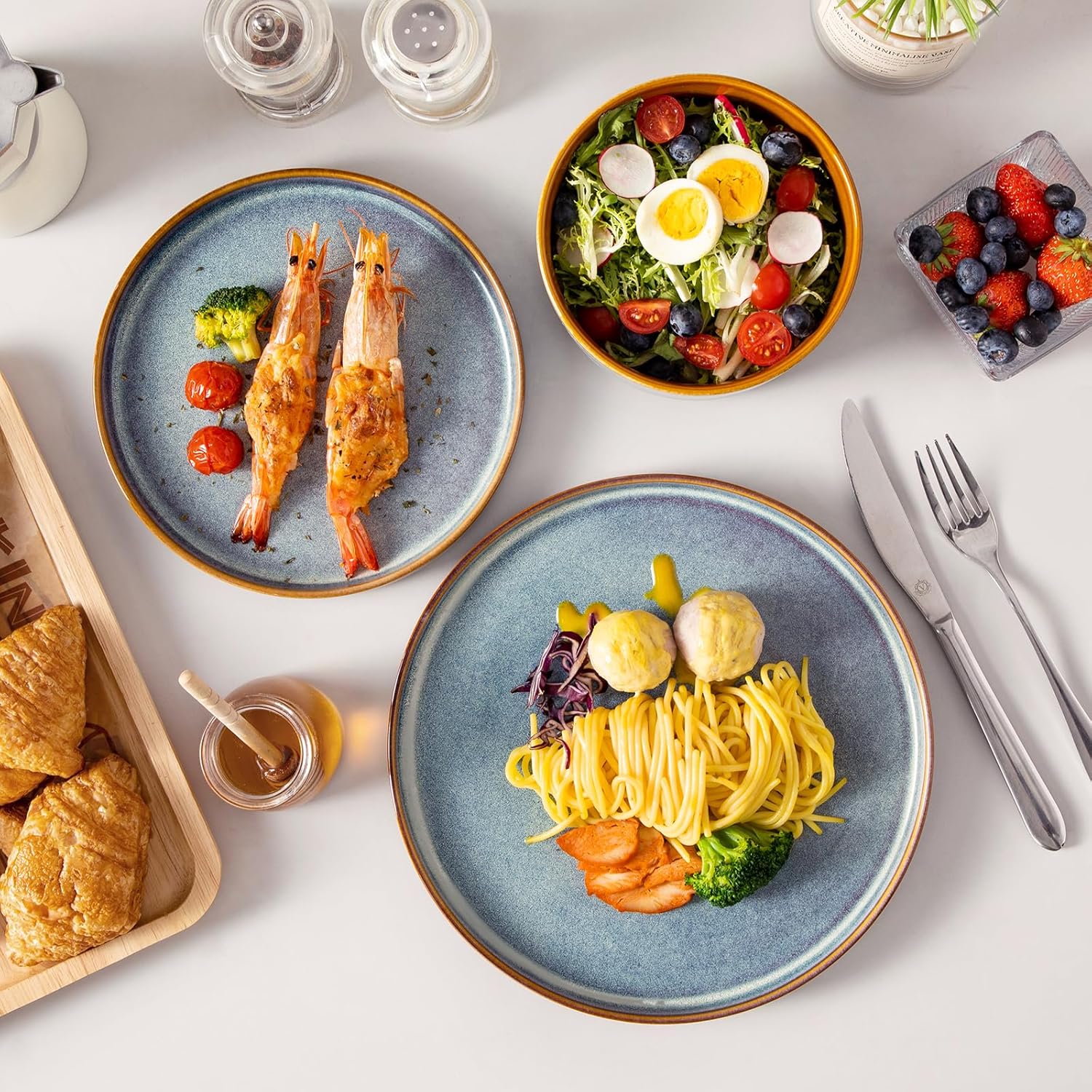 vancasso ONION Ceramic Plates and Bowls Sets, 24 Pieces Blue Dinnerware Sets for Kitchen, Reactive Glaze Dishes Set for 8, Dishwasher and Microwave Safe - Image 7