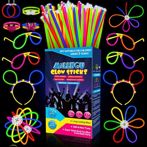 Knicklichter Party Set,100 Stück Leuchtstäbe 130 Verbinder,Neon Knicklichter Ketten und Leuchtbrillen für Kinder, Deko für Festival Hochzeiten Weihnacht Party Silvester Deko 2025