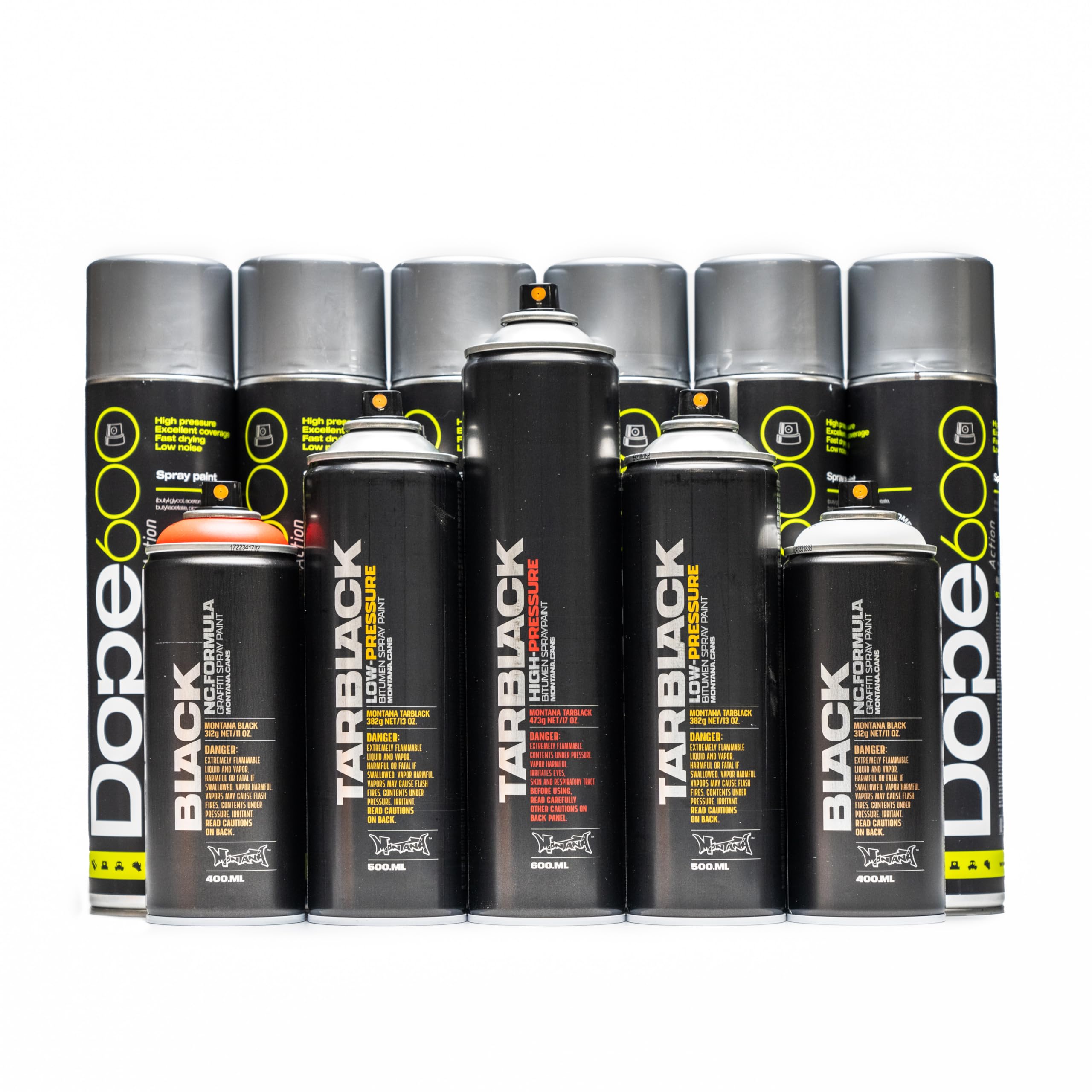 Graff-City Chrome Silver & Black Spray Paint (Pack of 11) Multi Size & Colour Graffiti Bundle, Matt & Metallic Silver Aerosol Cans