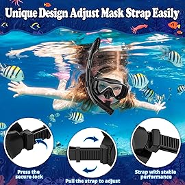 U PHITNIS Kids Snorkel Set for Age 4-14 - Dry Top Snorkeling Gear for Kids Junior & Youth - Childs Diving Mask with Big Eyes for Boys Girls - Anti-Fog Snorkeling Mask and Snorkel Set