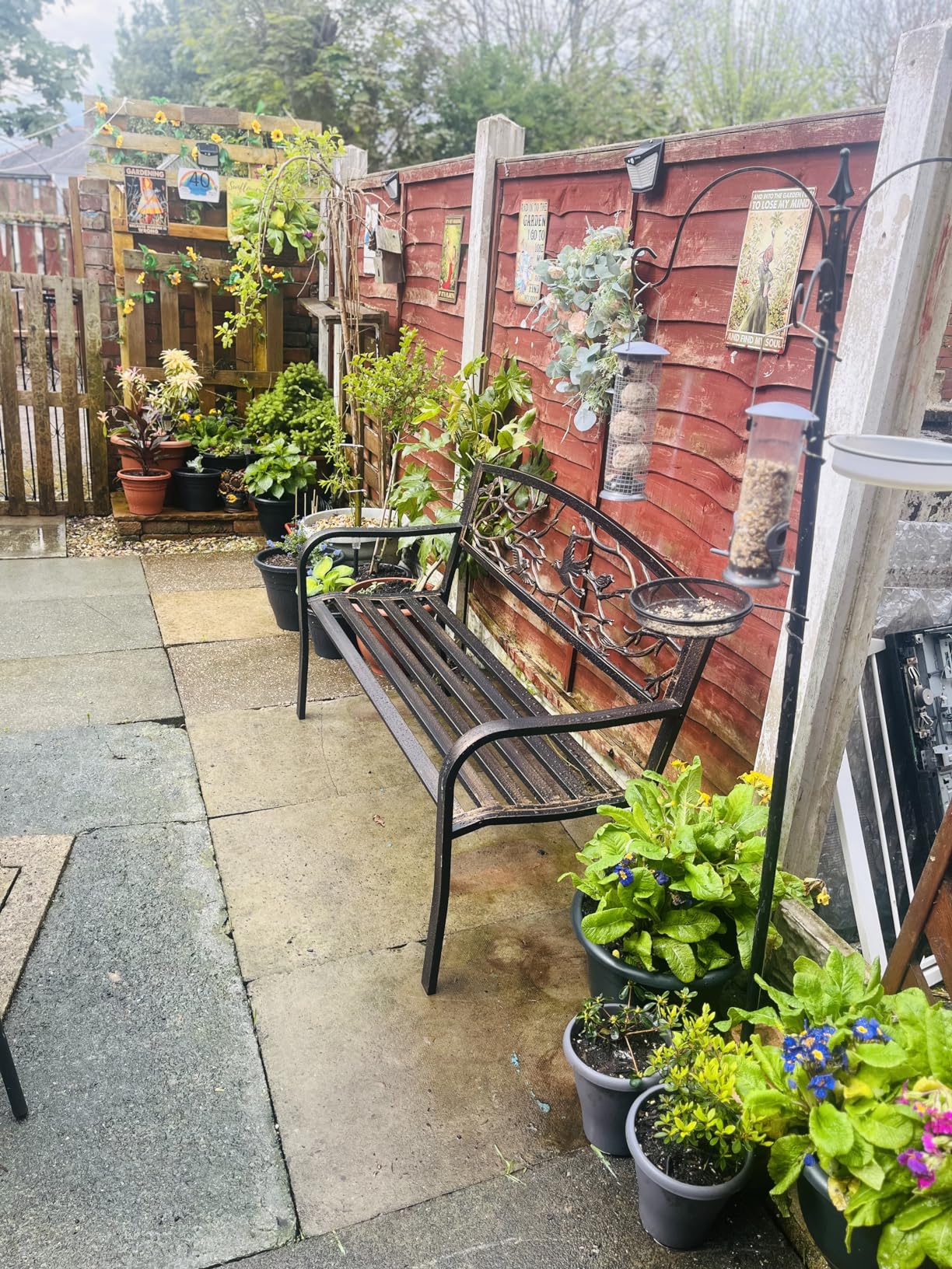 Metal Garden Bench With Cast Iron Birds Design Back Rest Amazon co metal-garden-bench-with-cast-iron-birds-design-back-rest-amazon-co