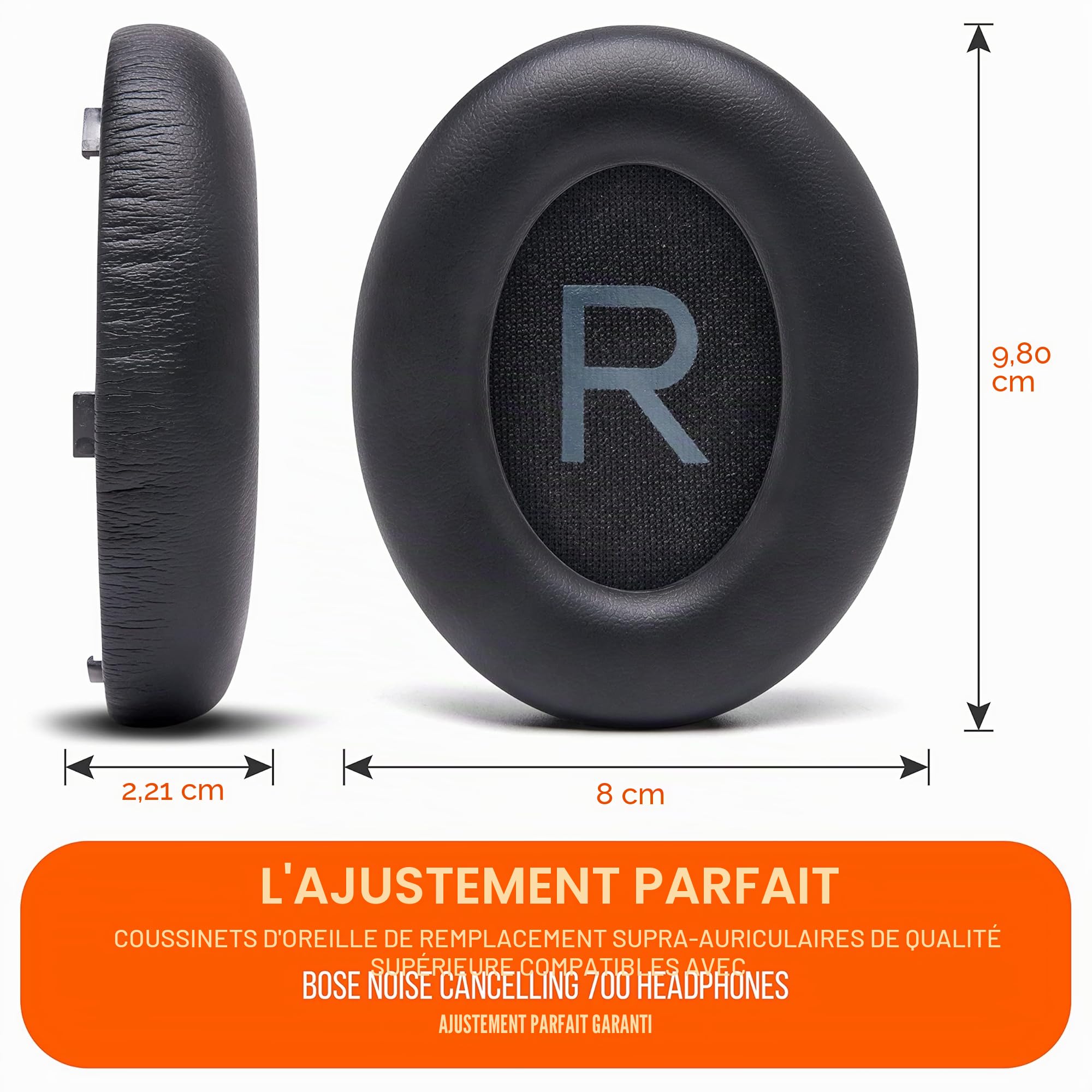 Bose Noise Cancelling 700 (NC700) Coussinets par Wicked Cushions – Cuir Souple, Mousse à mémoire de Forme, Épaisseur Accrue, Noir