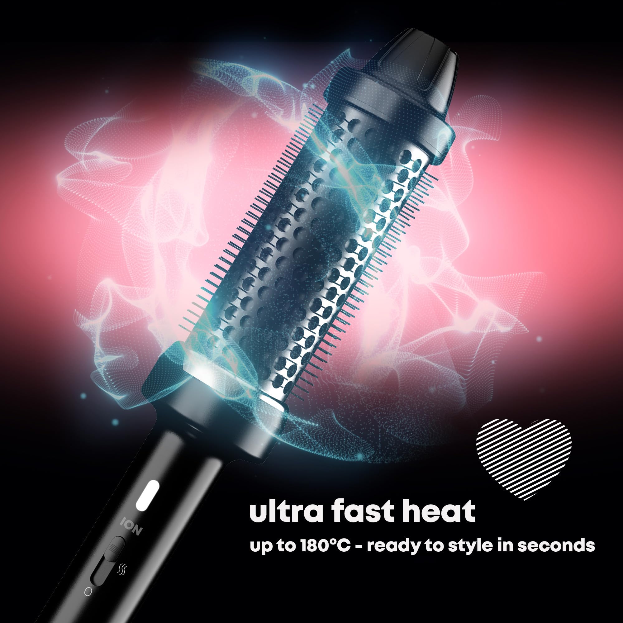 Revamp Progloss Big Hot Brush zapewnia objętość, miękkość i blask; ultraszybkie ciepło, 2 ustawienia, łatwa w użyciu, ergonomiczna konstrukcja, technologia Ionic Jet, kabel 3 m i uniwersalne napięcie