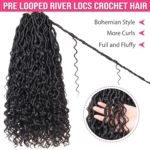 Miniatura 4 de RuiYok Cabello de ganchillo Goddess Locs de 18 pulgadas, 8 paquetes de cabello rizado sintético de ganchillo para mujeres negras, cabello de