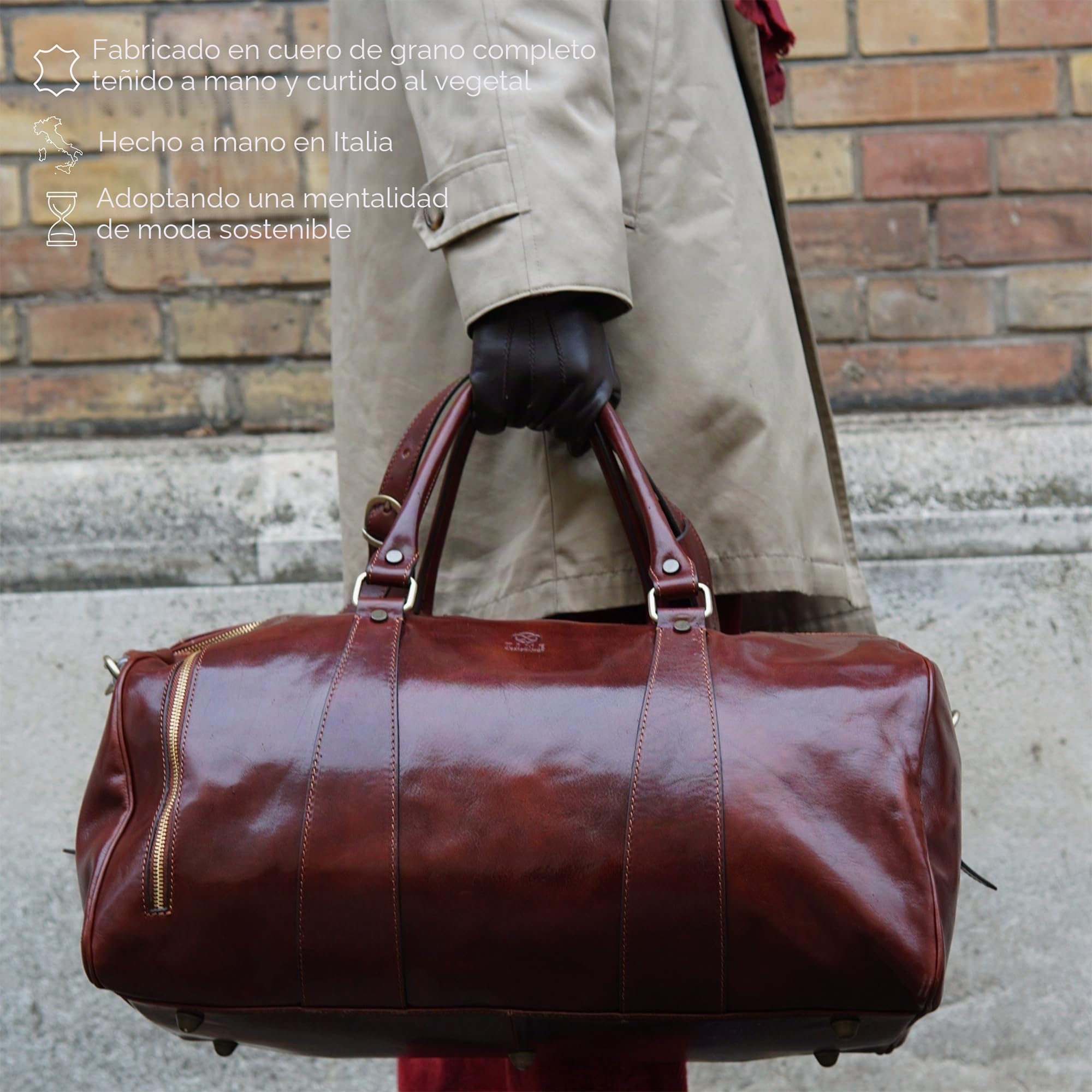 Bolsa de Viaje en Cuero, Bolso de Cuero para Hombres y Mujeres, Bolsa Deporte - Time Resistance