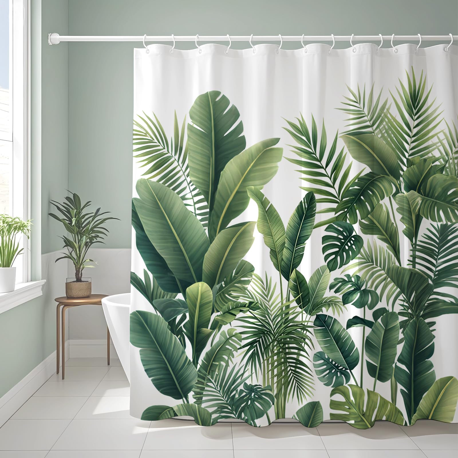 WYRCFS Shower Curtain 180x200cm Green Palm Leaves Mould Proof Waterproof