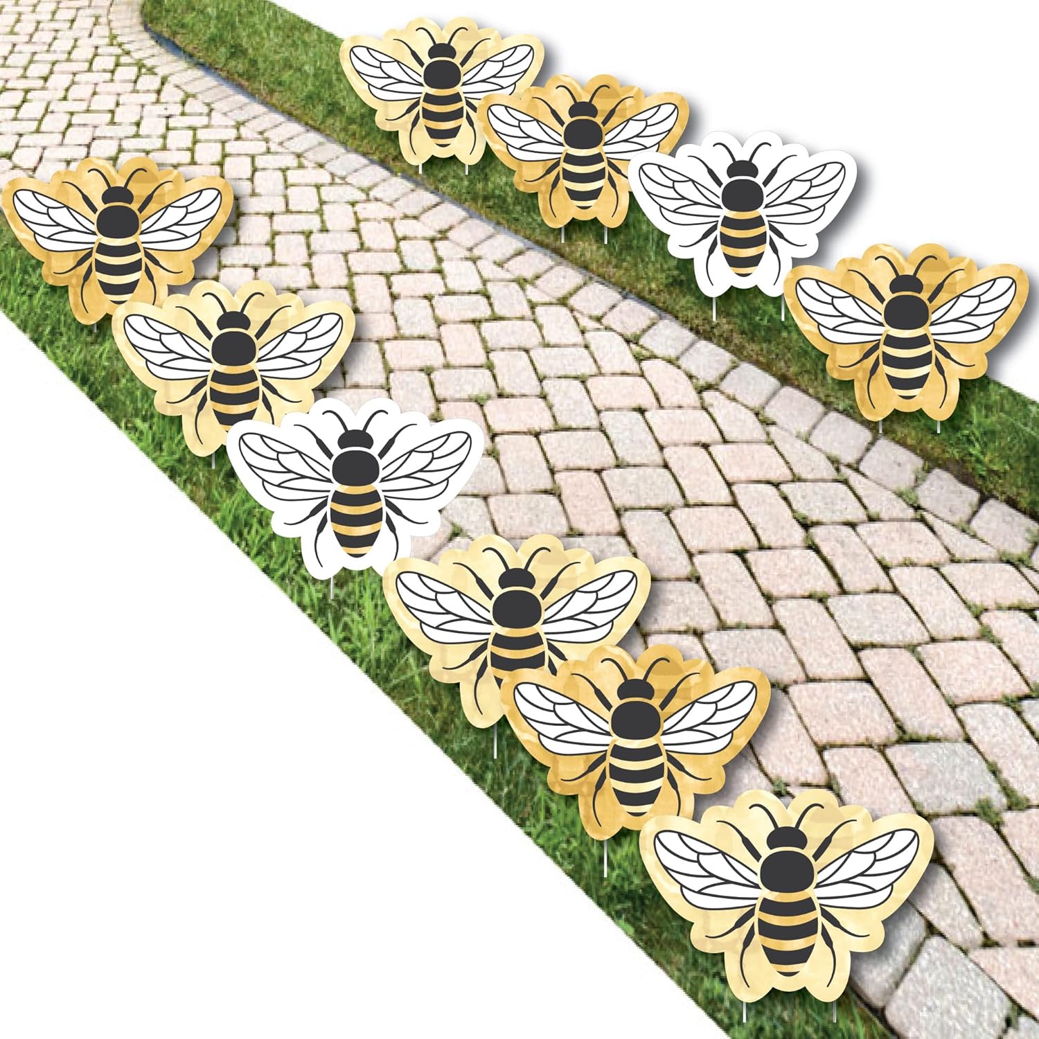 Big Dot of Happiness Little Bumblebee - Lawn Decorations - Outdoor Bee Baby Shower or Birthday Party Yard Decorations - 10 Piece
