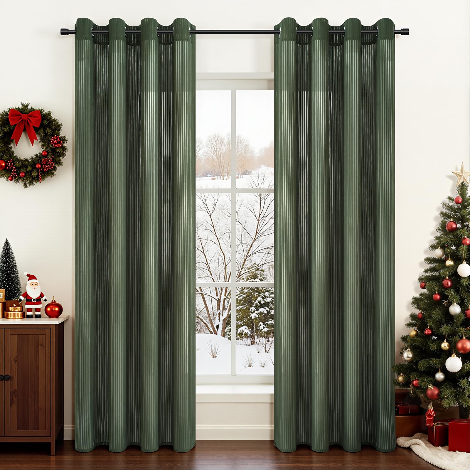 Topfinel Voile Gardinen Kurz Fenster 140x160cm Sheer Curtain mit Ösen Vorhang Wohnzimmer Modern Transparent Schlafzimmer Wohnzimmer Vorhänge Durchsichtig Küche Gardine 2er Set Grün