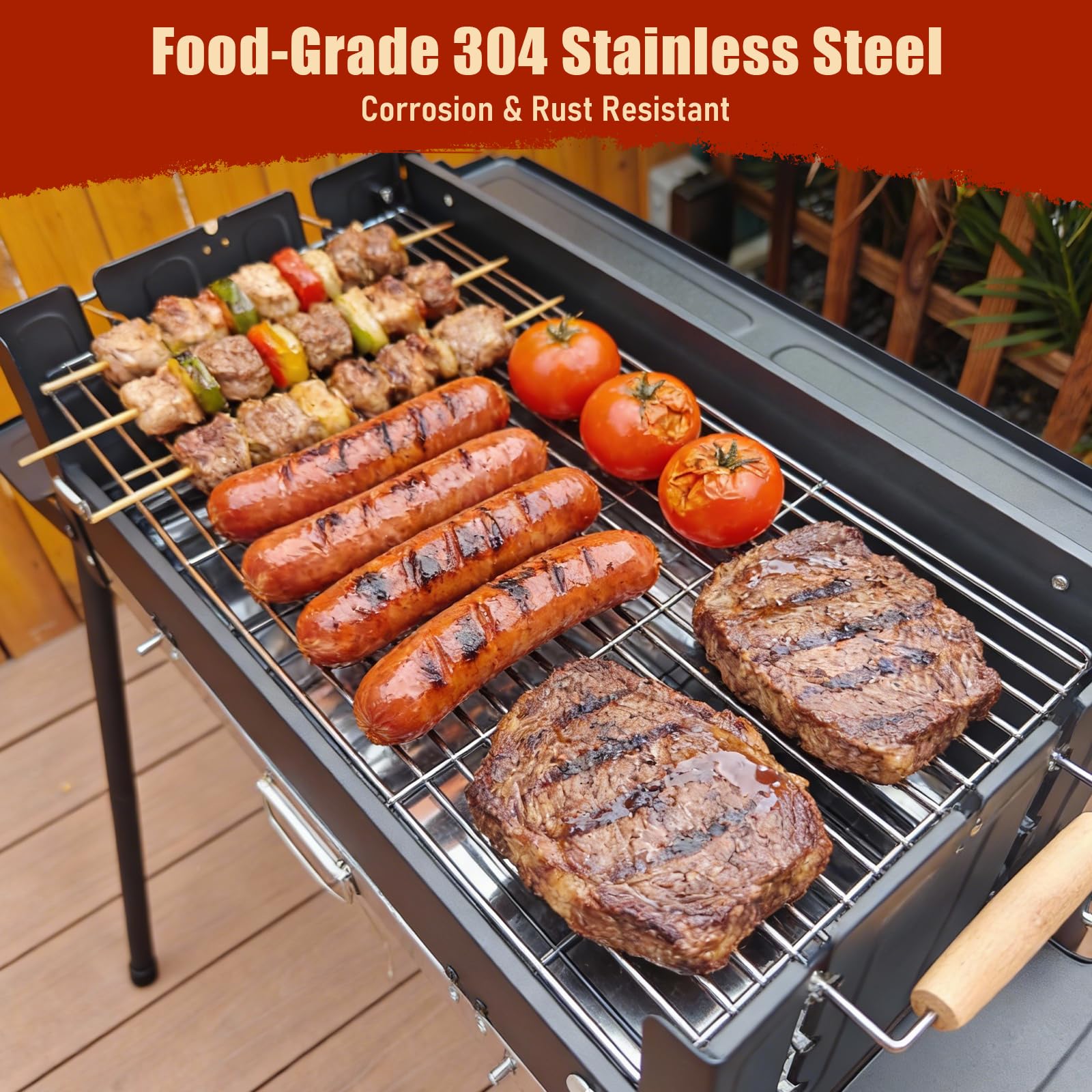 Denmay Großer Klappgrill tragbarer Camping Grill mit Gestell, Picknickgrill inklusive Grillrost, Holzkohlegrills Grill BBQ Portable, Tischgrill Campinggrill, Mangal Grill Schaschlik