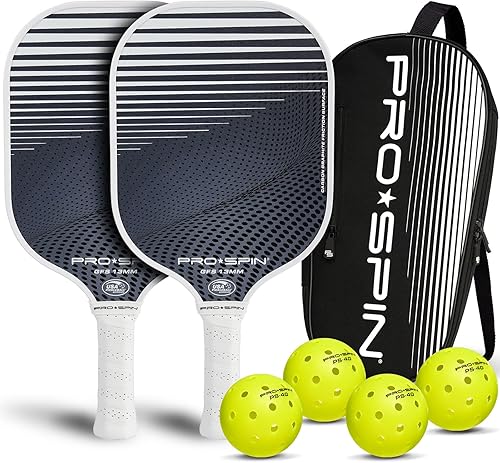 PRO-SPIN Paletas de pickleball de fibra de carbono, juego de 2 con bolas para interiores y exteriores, bolsa o 1 paquete con cubierta, regalo