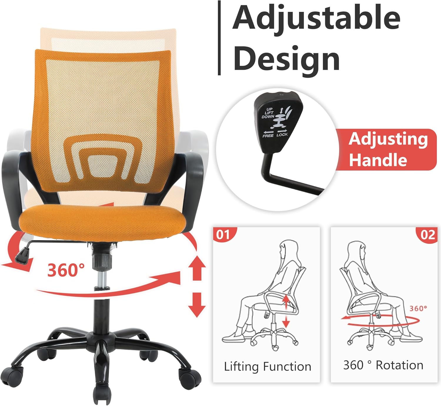 PayLessHere Office Computer Chair Ergonomic Cheap Desk Chair Adjustable Comfortable Mid Back Task Rolling Swivel with Lumbar Support for Home Office (Pack of 1, Orange)