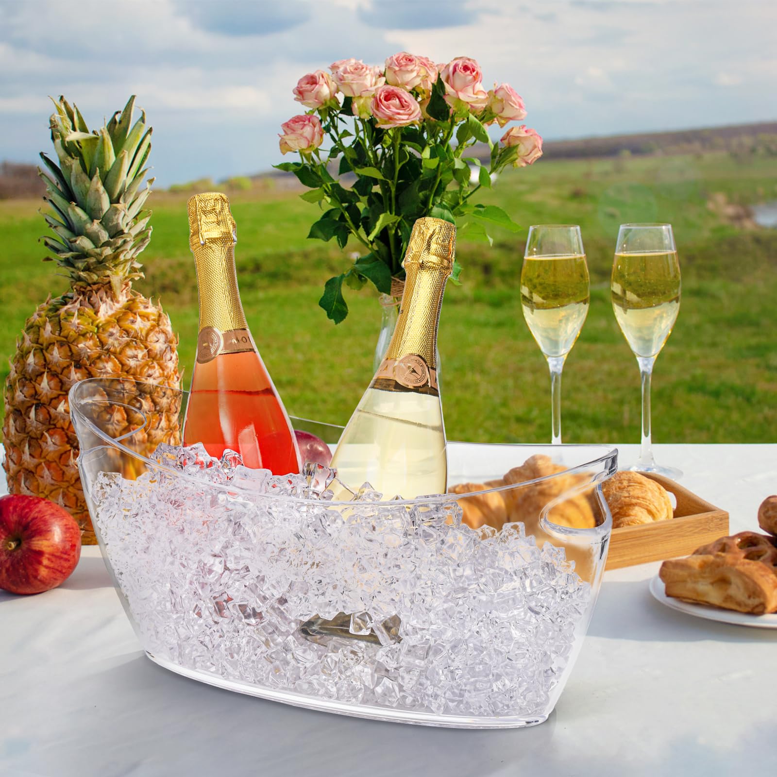 WRINGKIT Secchiello per ghiaccio per feste, secchio per champagne in acrilico trasparente con manico, 6 litri, secchiello per bevande per vino, birra, bevande, per bar mimosa, bottiglie di birra