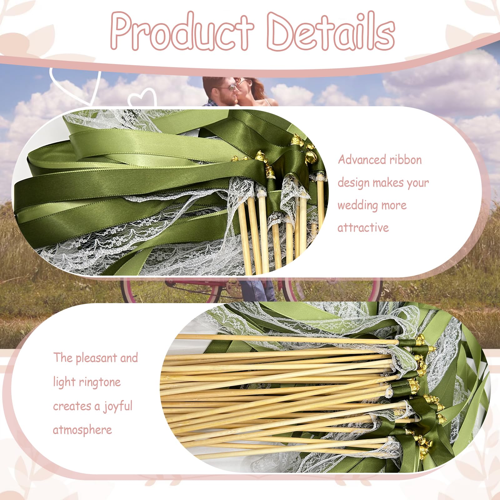 50 Stück Wedding Wands Grün,Wedding Wands Hochzeit mit Glocke,Zauberstäbe Hochzeit Luftschlangen,Zauberstäbe Seidenfeenstab für Hochzeiten,für Hochzeiten, Geburtstage, Weihnachten, Partys